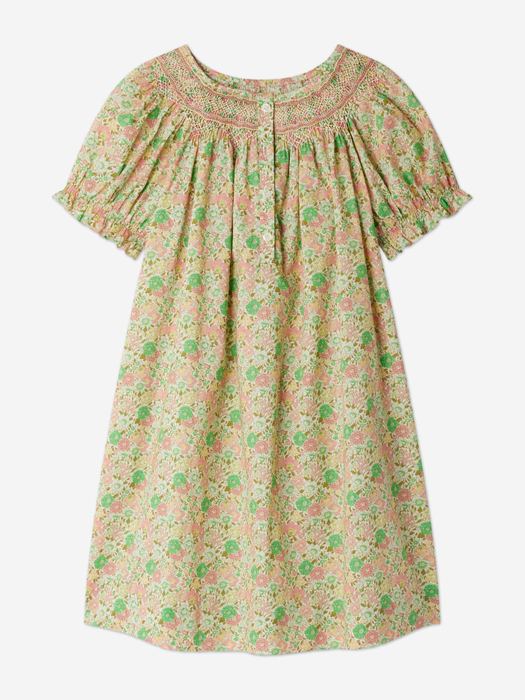 Bonpoint Girls Floral Smocked Jarah Dress in Green