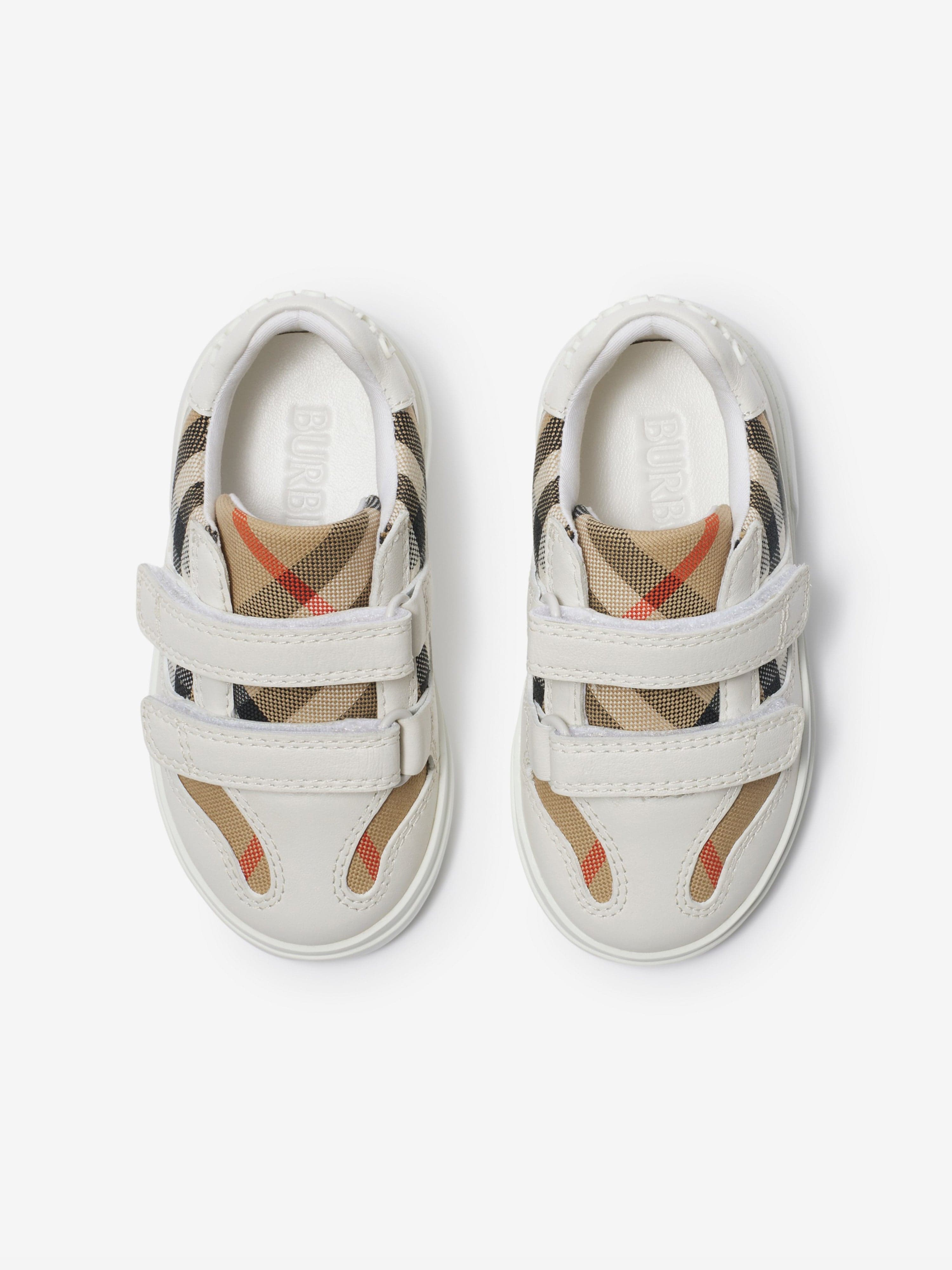 Burberry Kids Cotton and Leather Noah Strap Trainers in White
