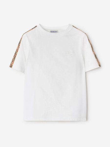 Burberry Girls Cedar Check Tape T-Shirt in White | Childsplay Clothing