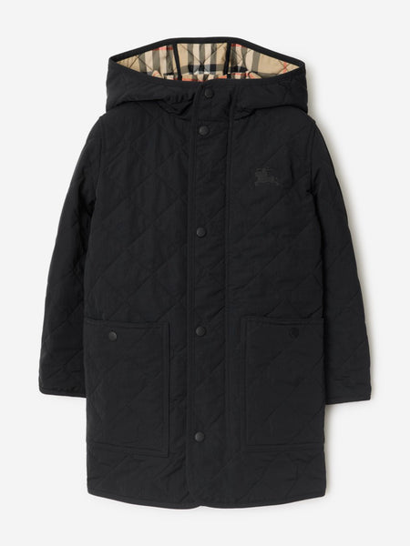 Burberry Kids Burberry Boys Harrison Quilted Long Coat in Black