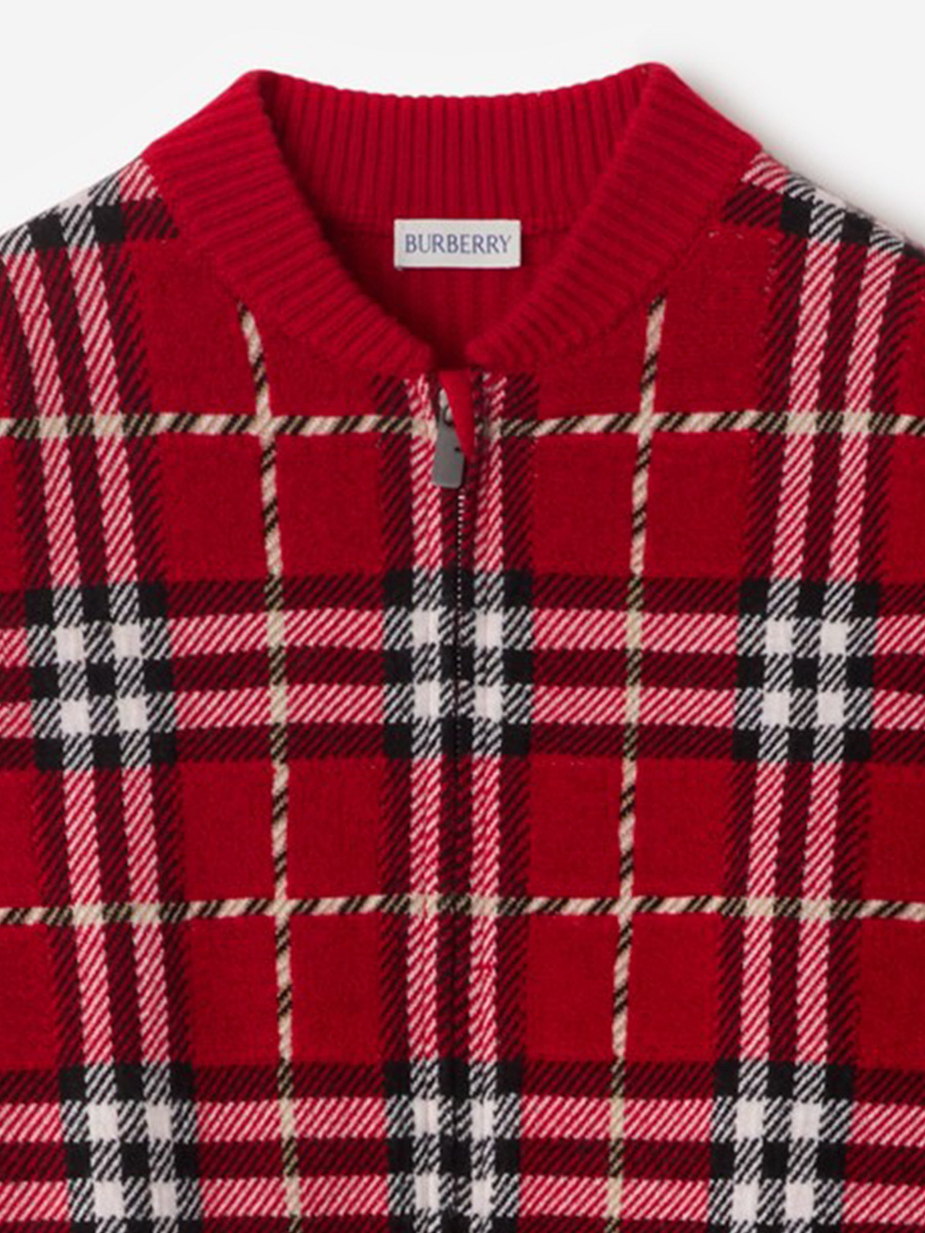 Burberry Boys Duncan Check Knitted Top in Red | Childsplay Clothing