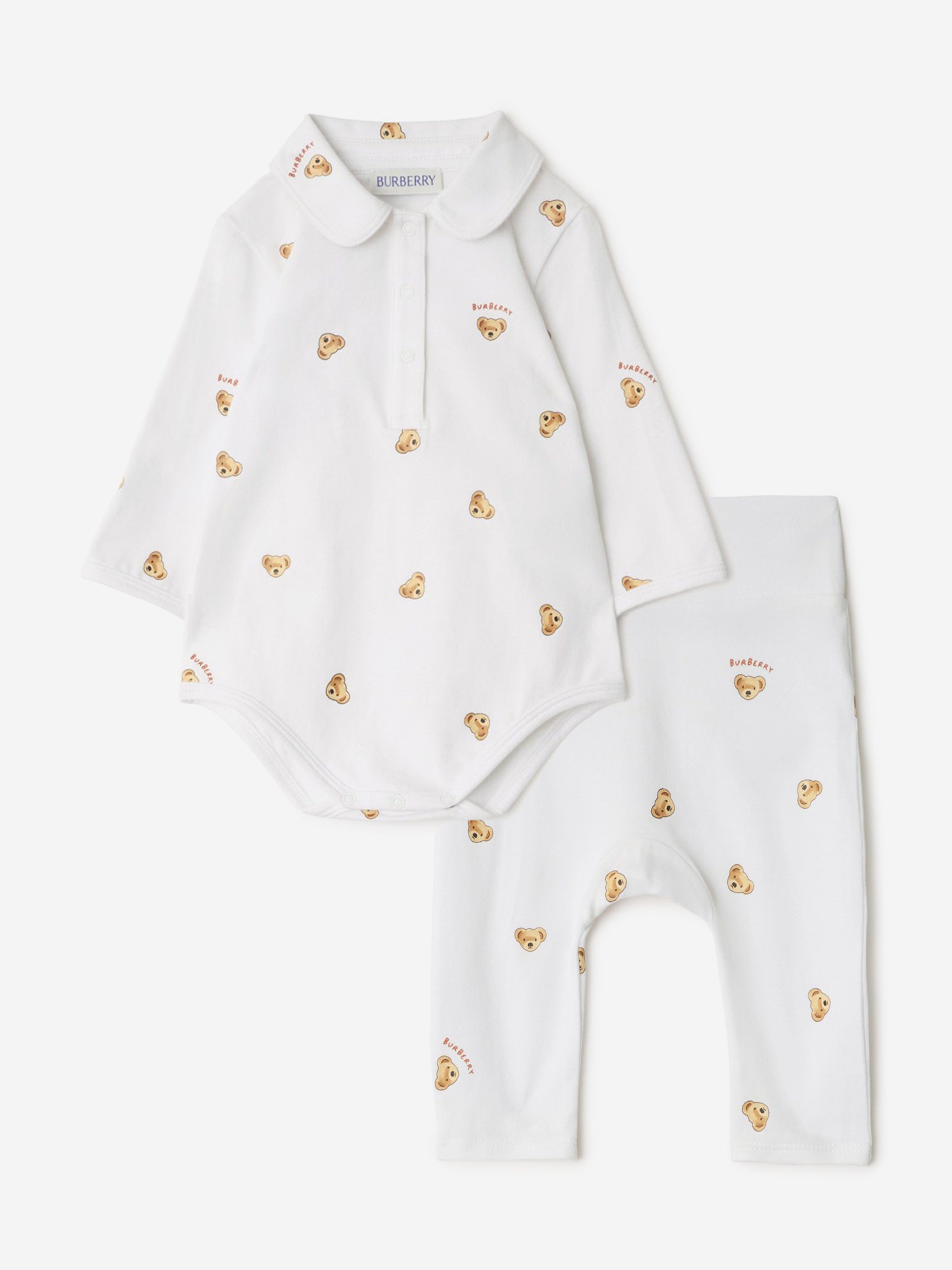 Burberry Baby Mini Bear Bodysuit Set in White