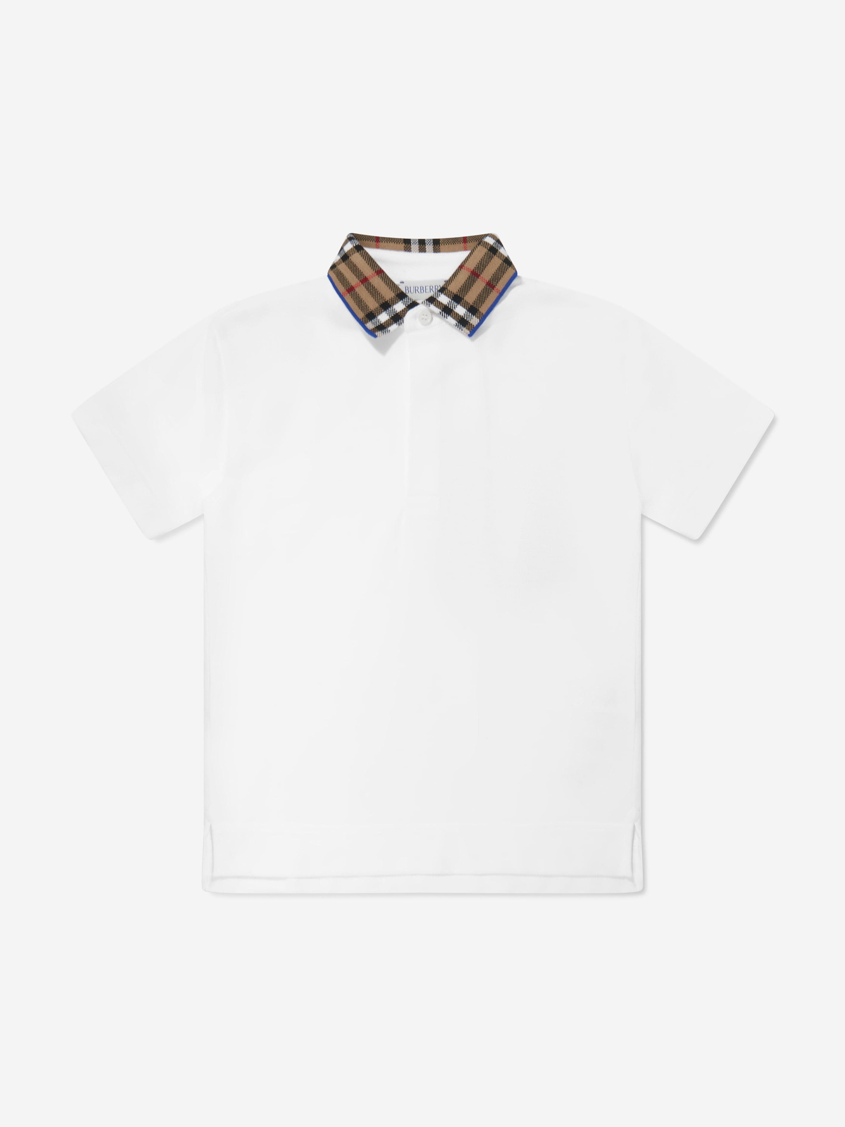 Burberry Kids Burberry Boys Check Collar Johane Polo Shirt in White |  Childsplay Clothing
