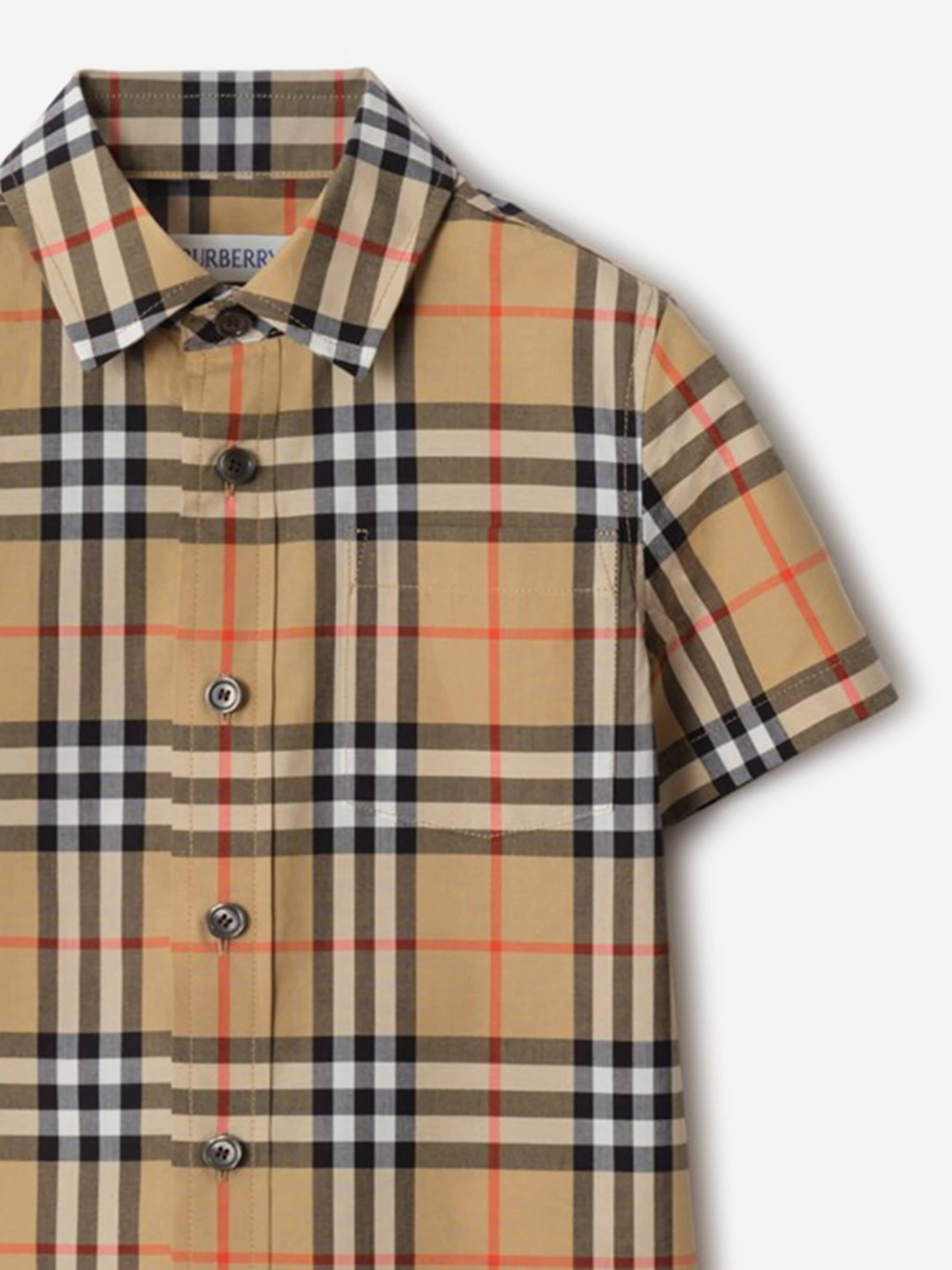 burberry dress shirts Burberry Boys Owen Short Sleeve Check Shirt in Beige