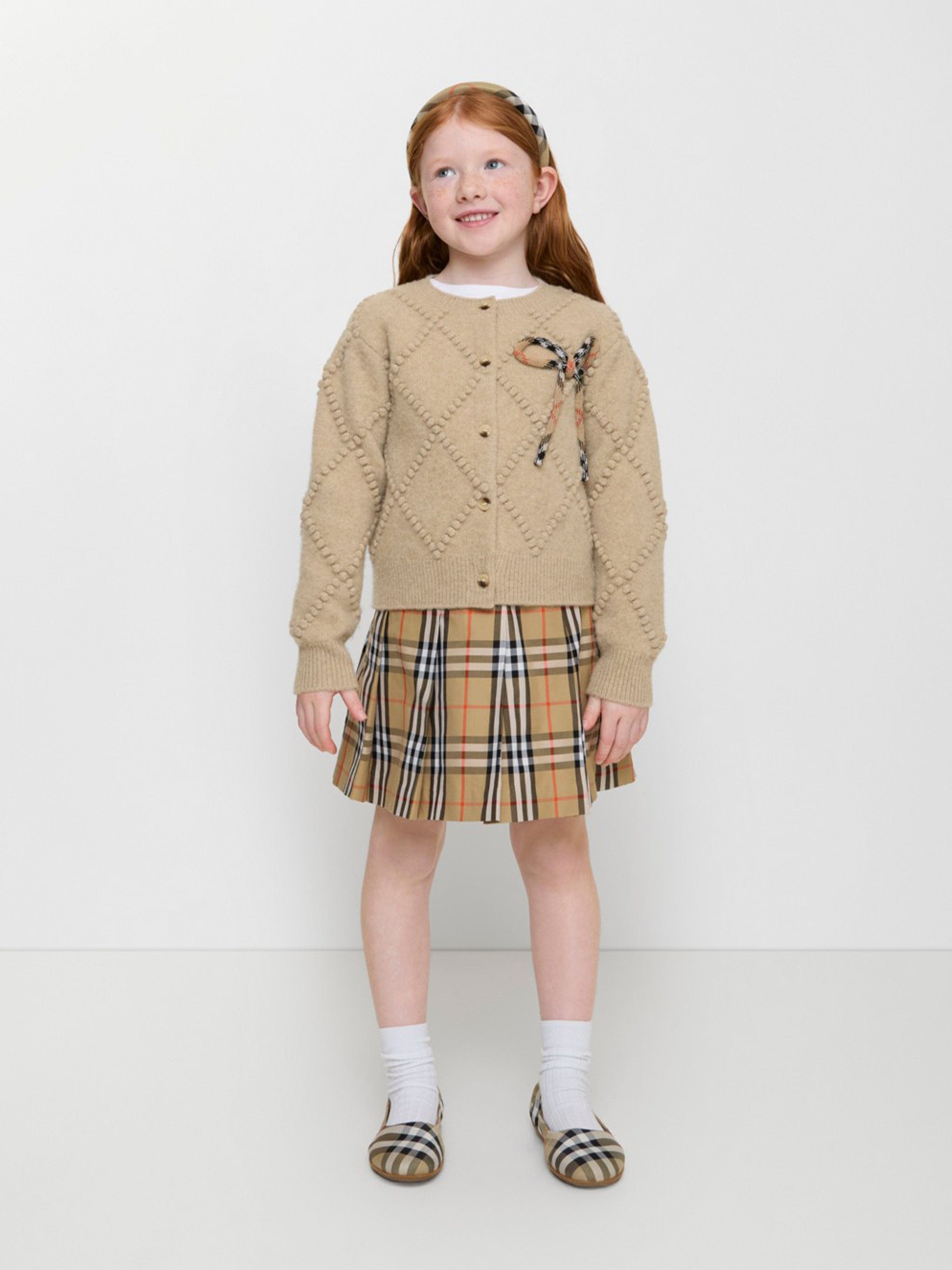 Burberry Girls Gabrielle Pleated Check Skirt in Beige | Childsplay