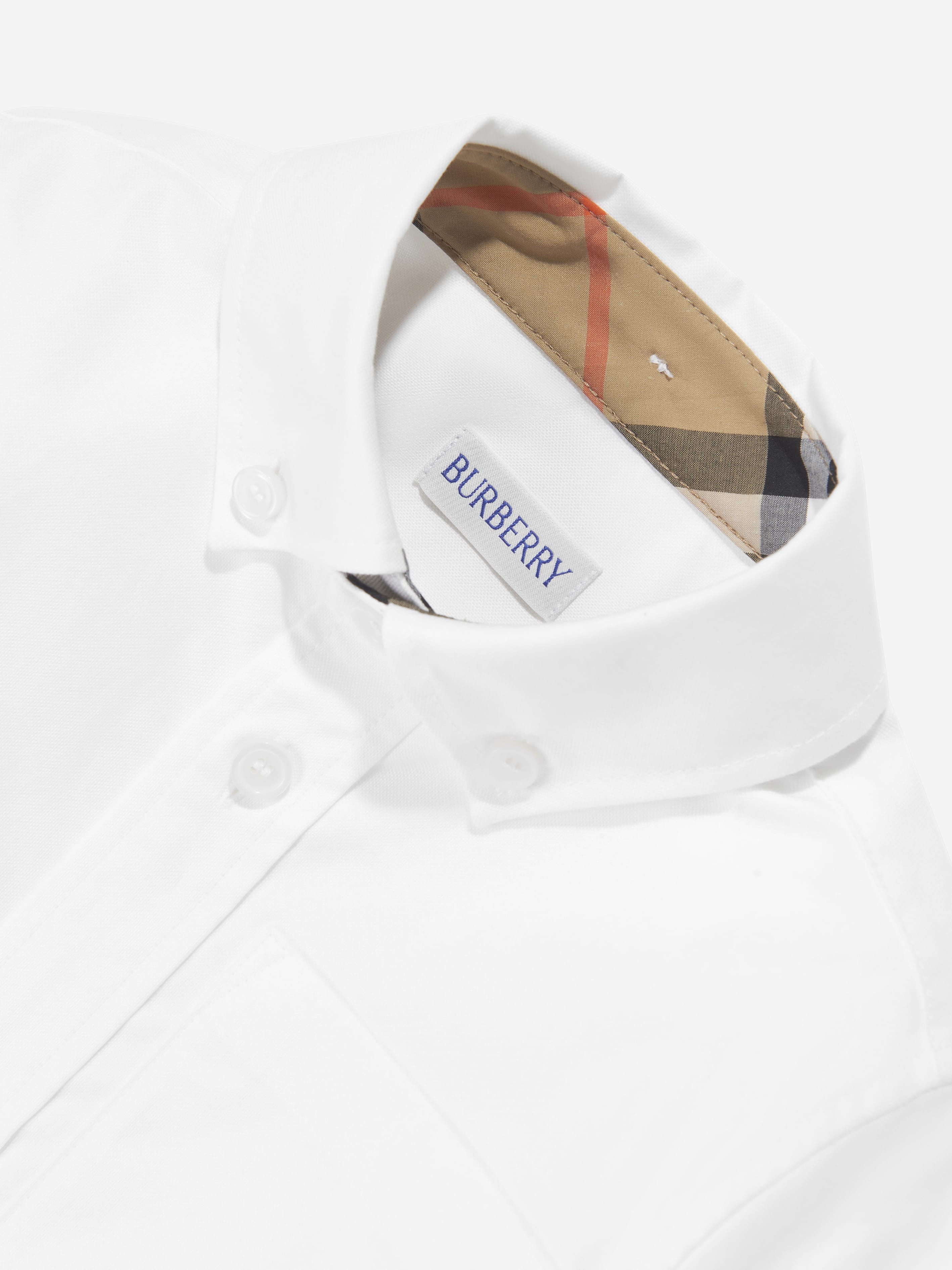 Burberry Boys Owen LS Check Trim Shirt in White