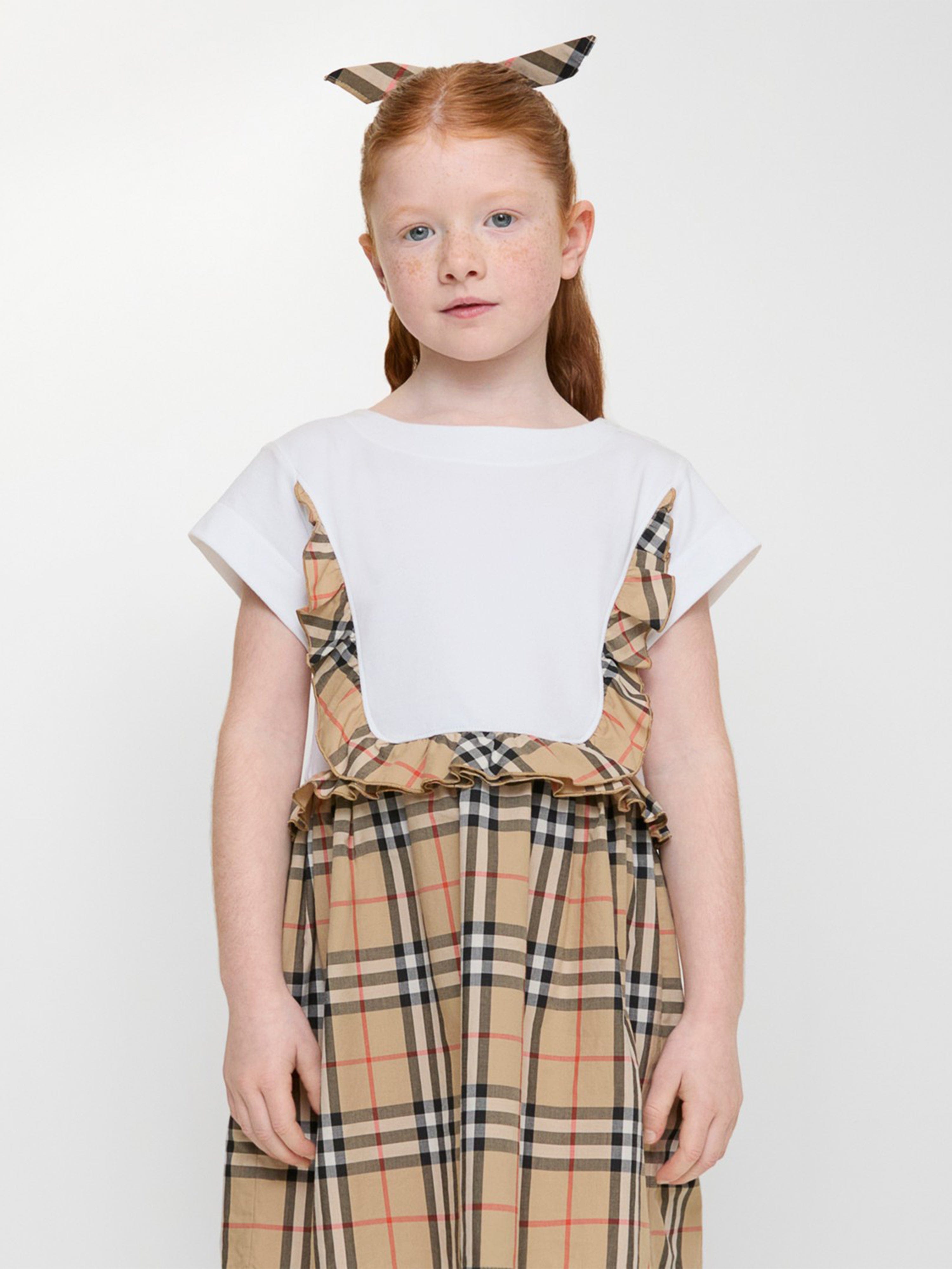 Burberry Girls Rhonda Frill Check Trim Dress in Beige | Childsplay