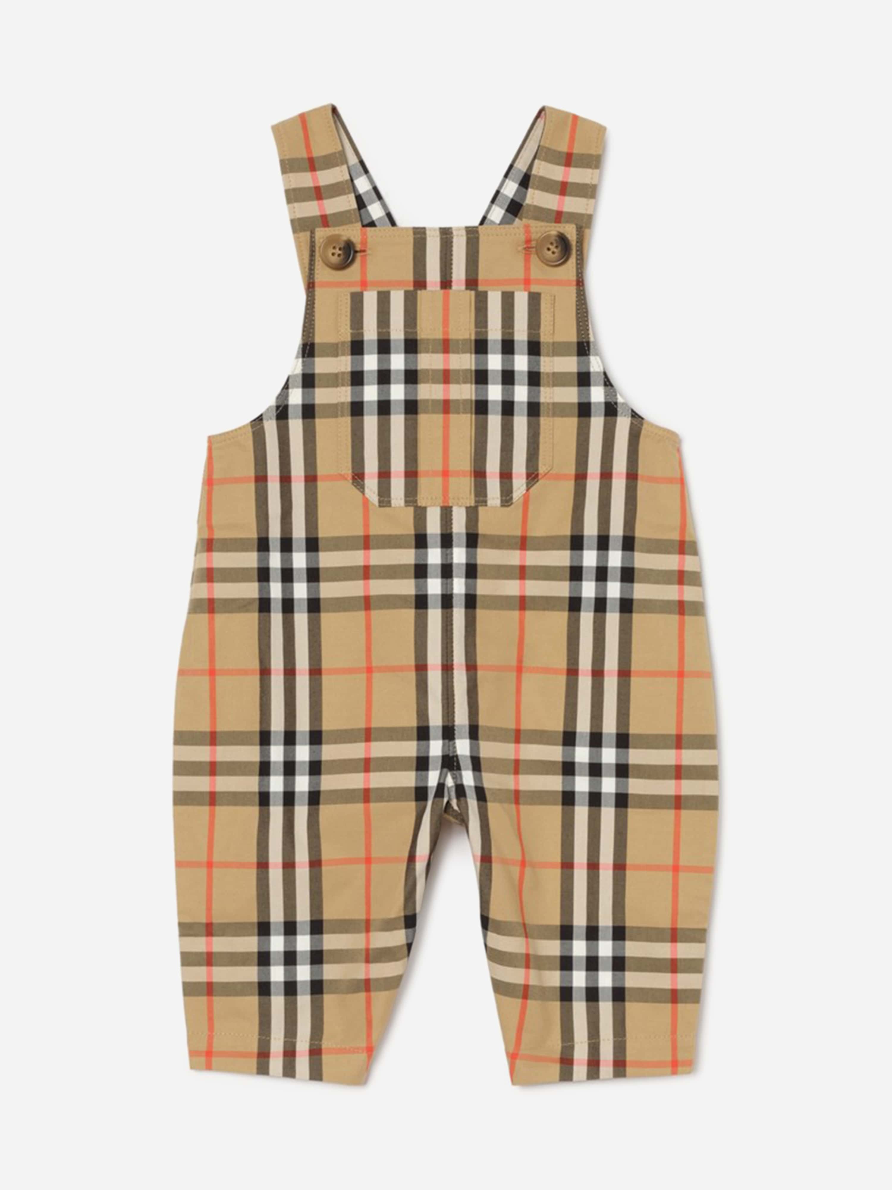 Burberry Baby Boys Darwin Check Dungaree Set in Beige | Childsplay