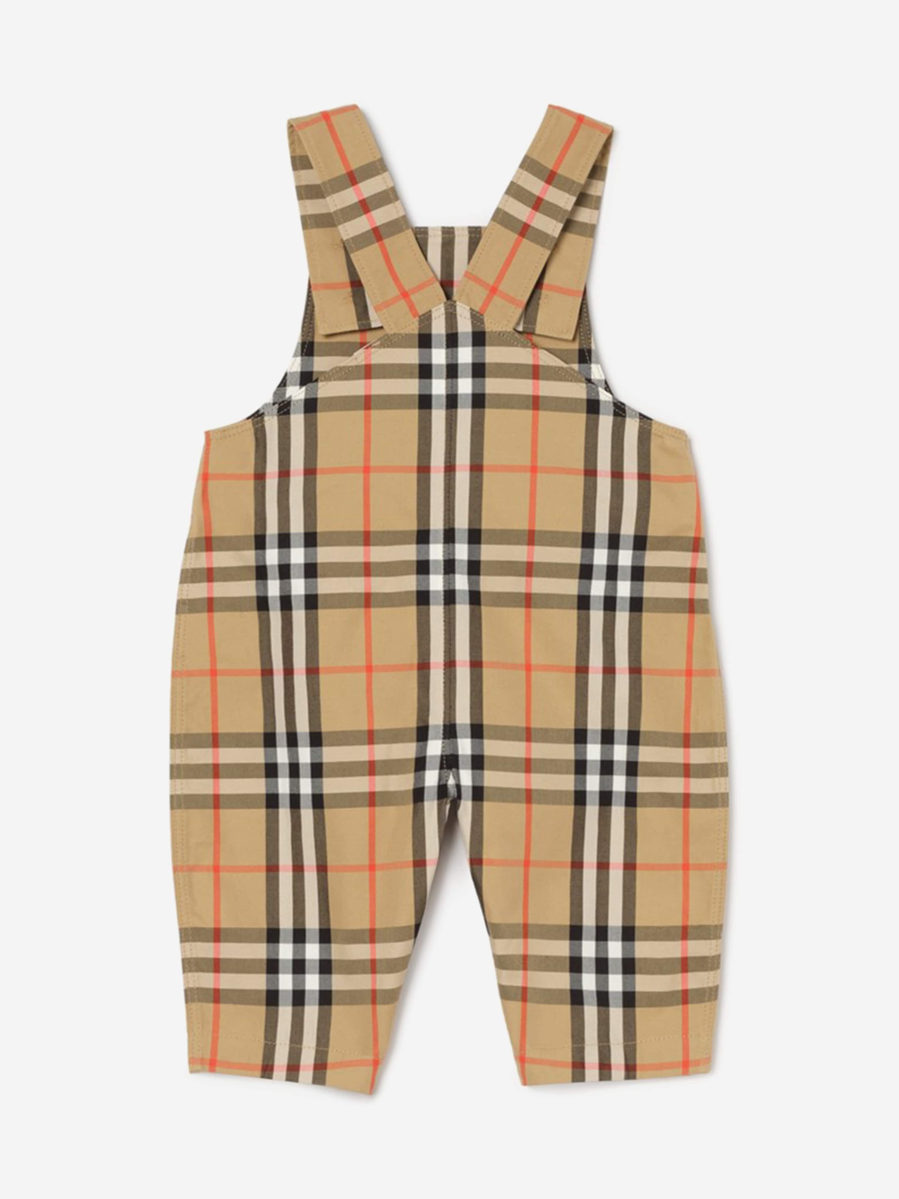 Burberry Baby Boys Darwin Check Dungaree Set in Beige | Childsplay