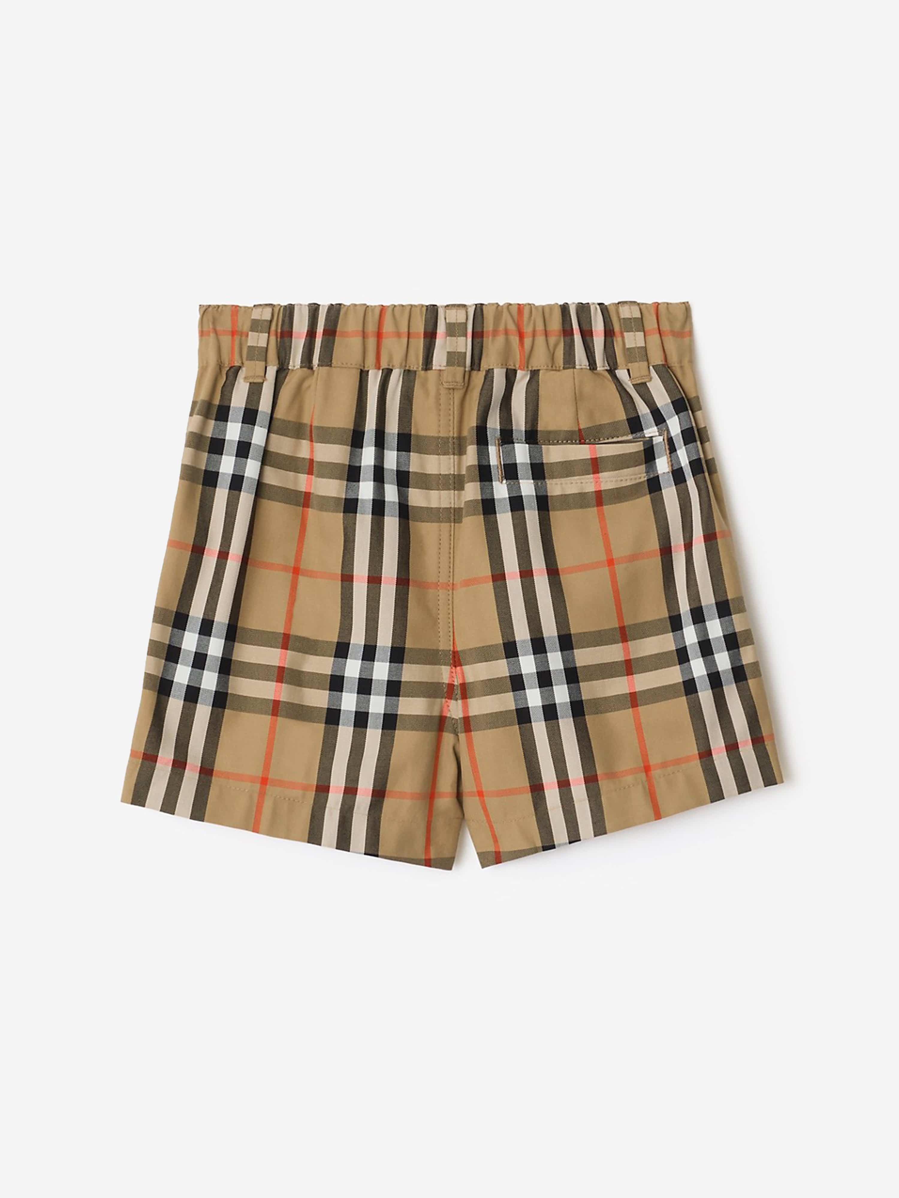 Burberry Baby Boys Mini Oscar Check Cotton Shorts in Beige