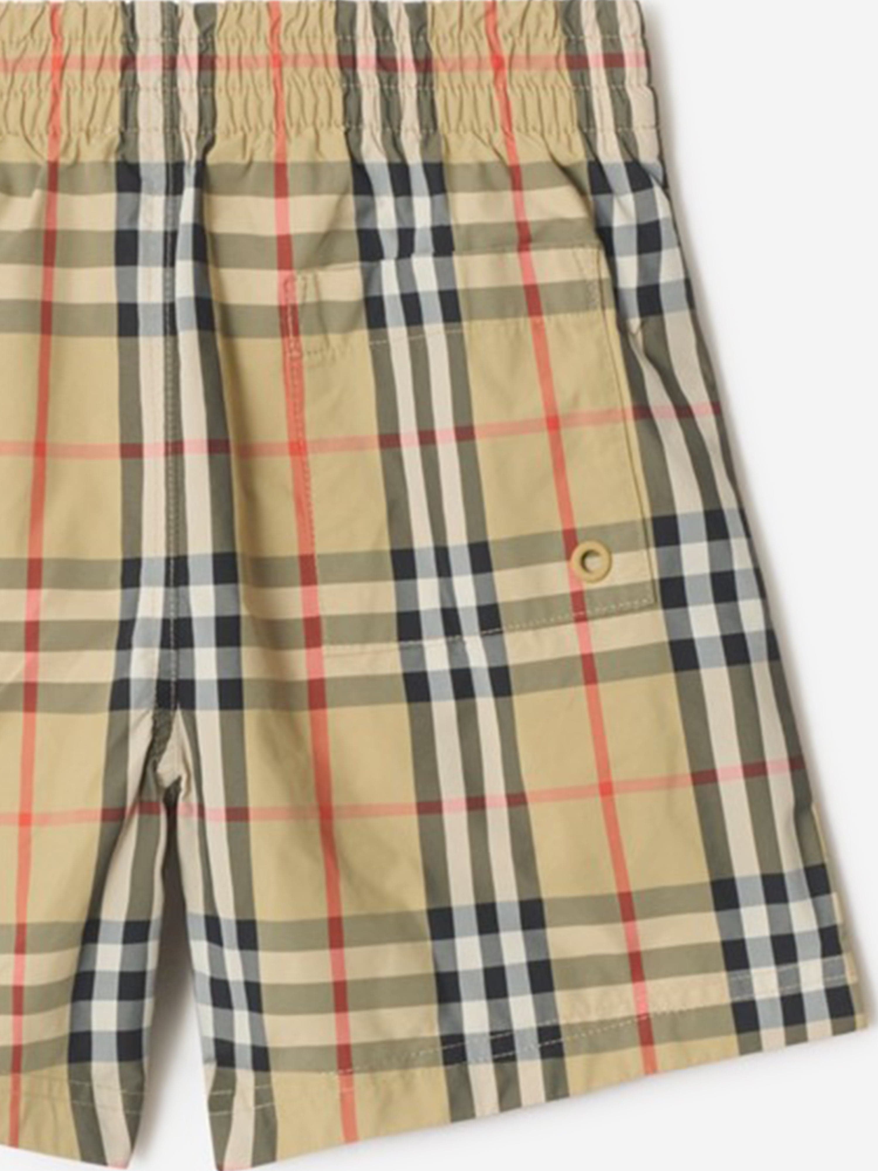 Burberry Boys Atticus Check Swim Shorts in Beige | Childsplay Clothing Burberry Boys Atticus Check Swim Shorts in Beige | Childsplay Clothing