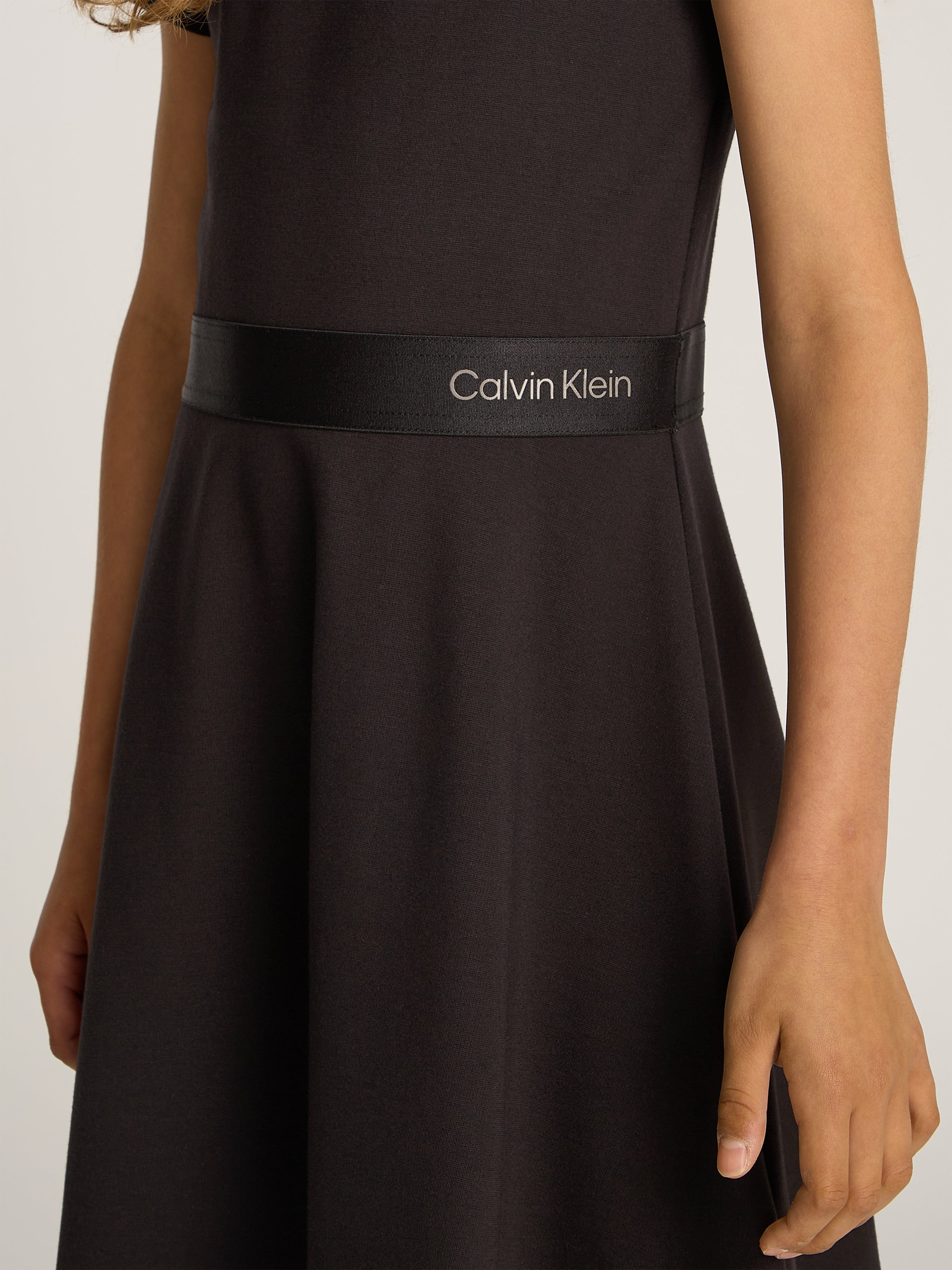 Calvin Klein Girls Logo Tape Punto Dress in Black