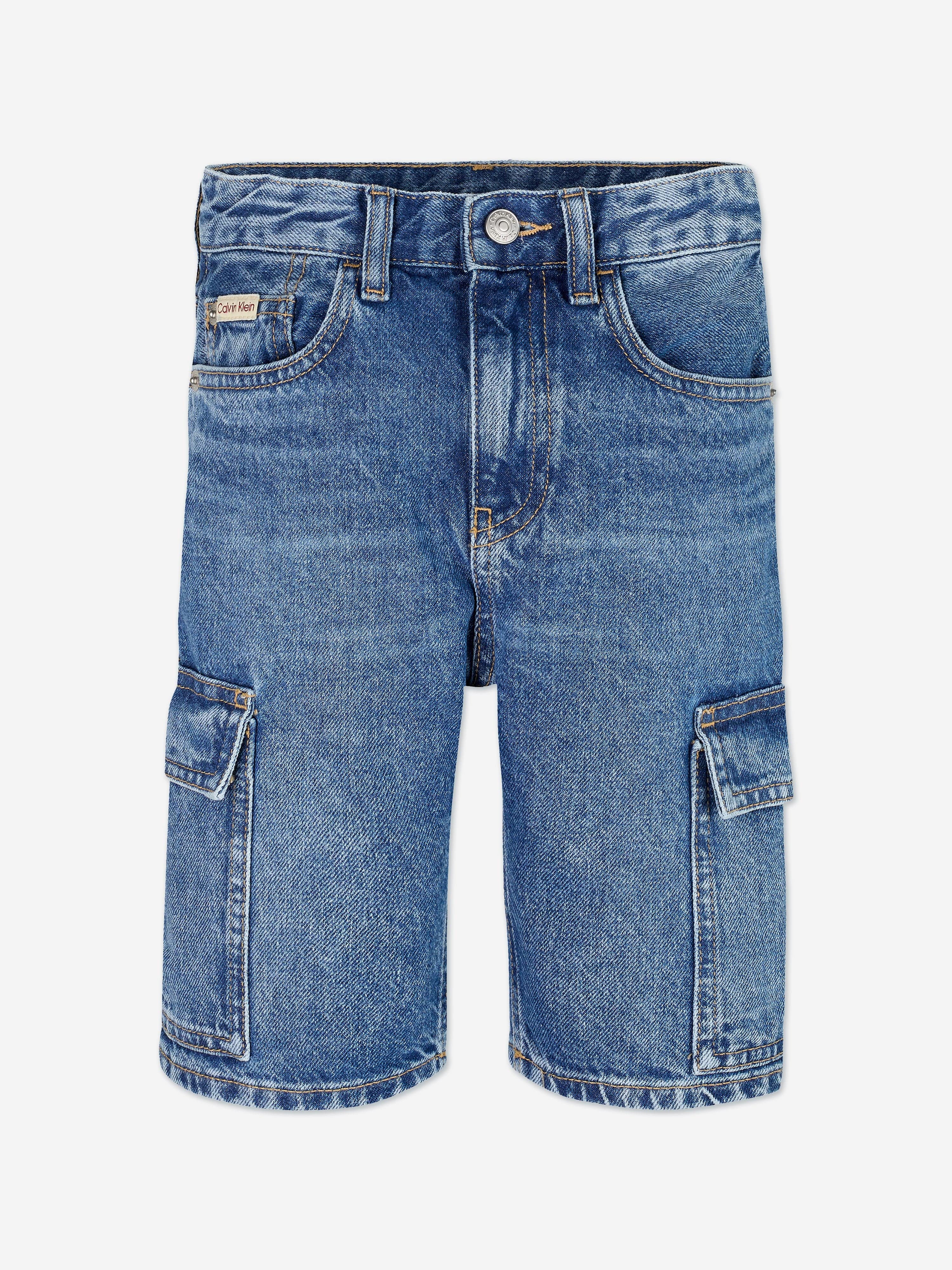 Calvin Klein Boys Relaxed Denim Cargo Shorts in Blue Childsplay