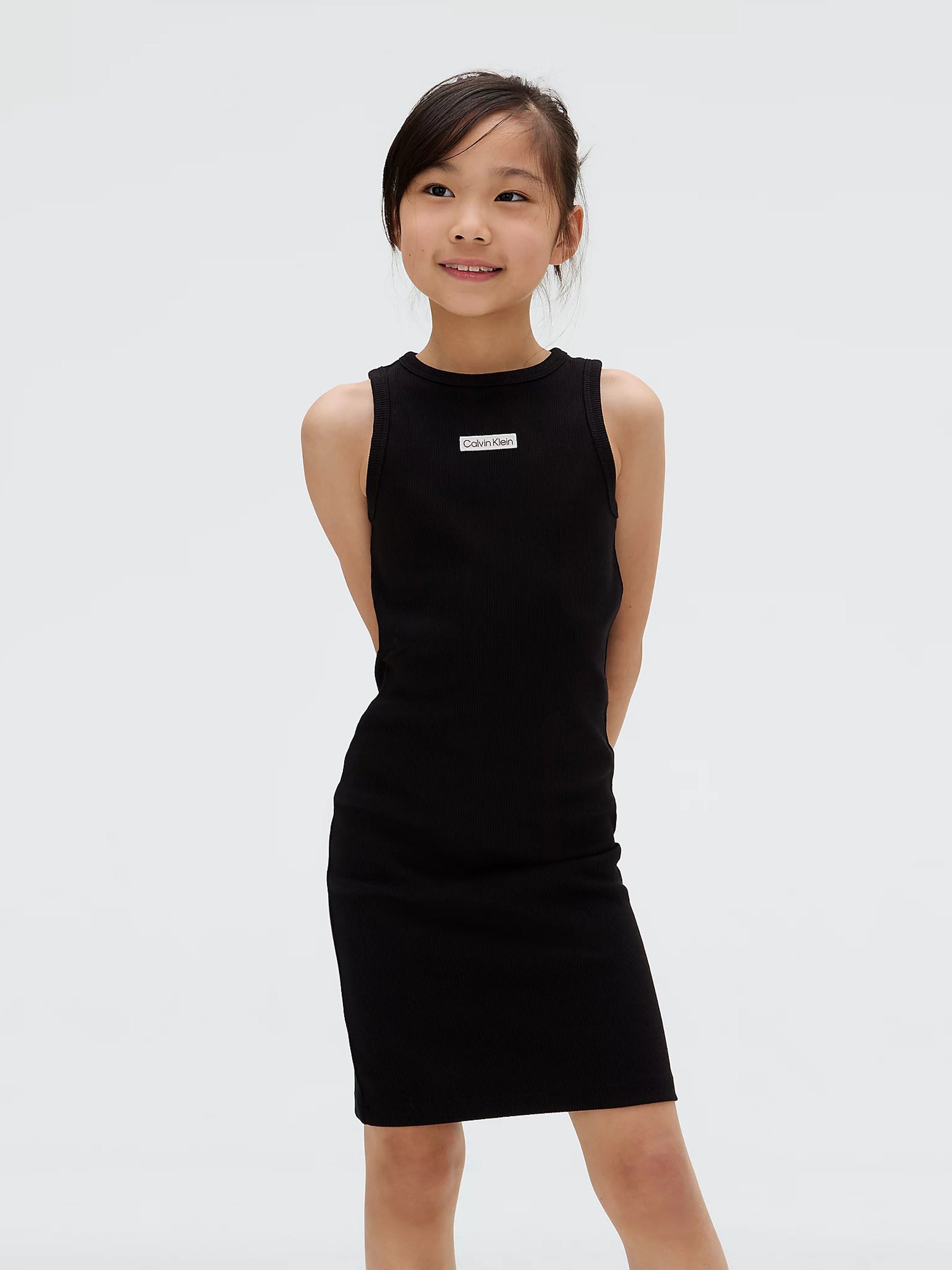 Calvin Klein Girls Rib Sleeveless Dress in Black