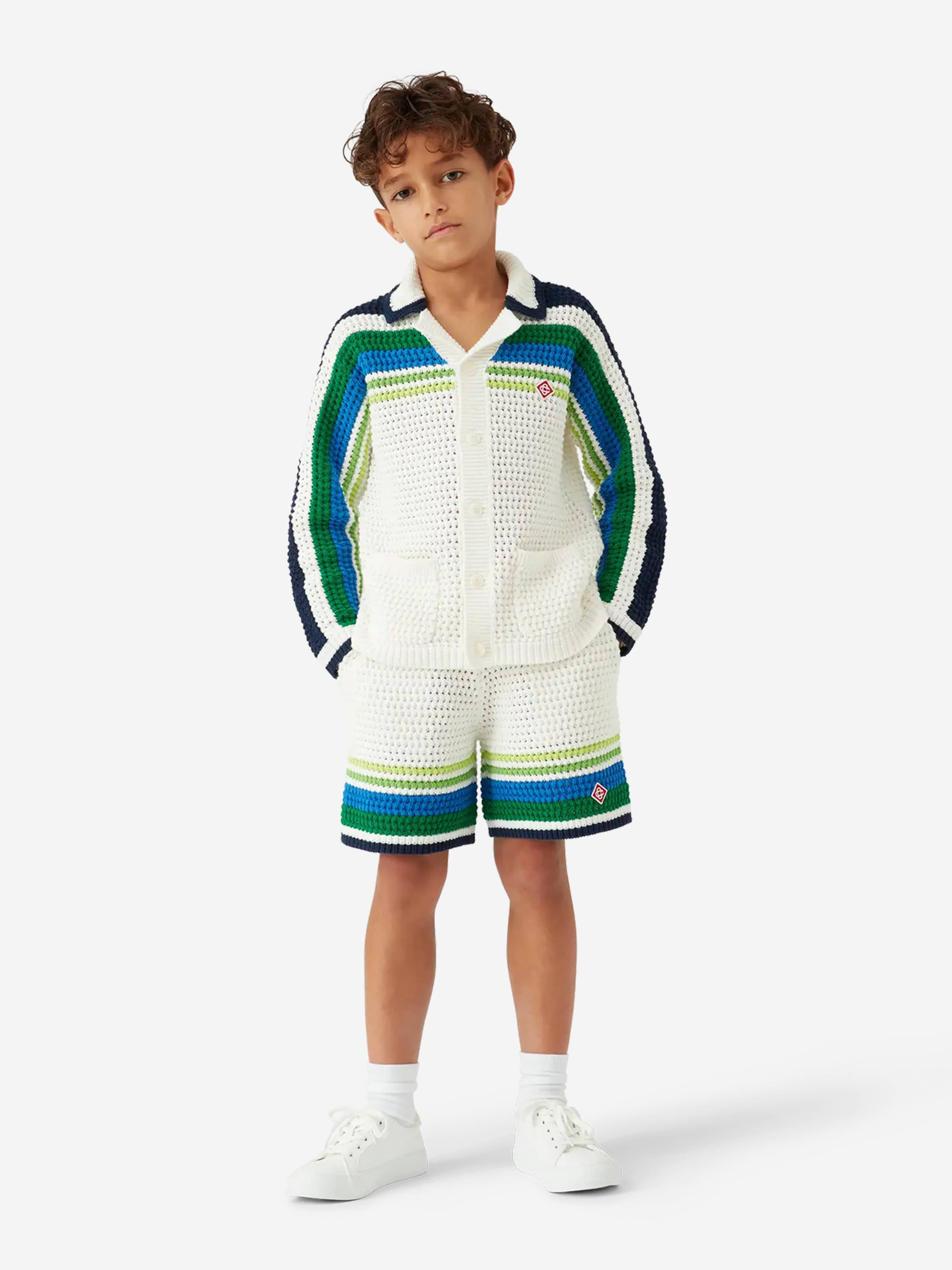 Casablanca Boys Stripe Knit Shirt in White | Childsplay Clothing