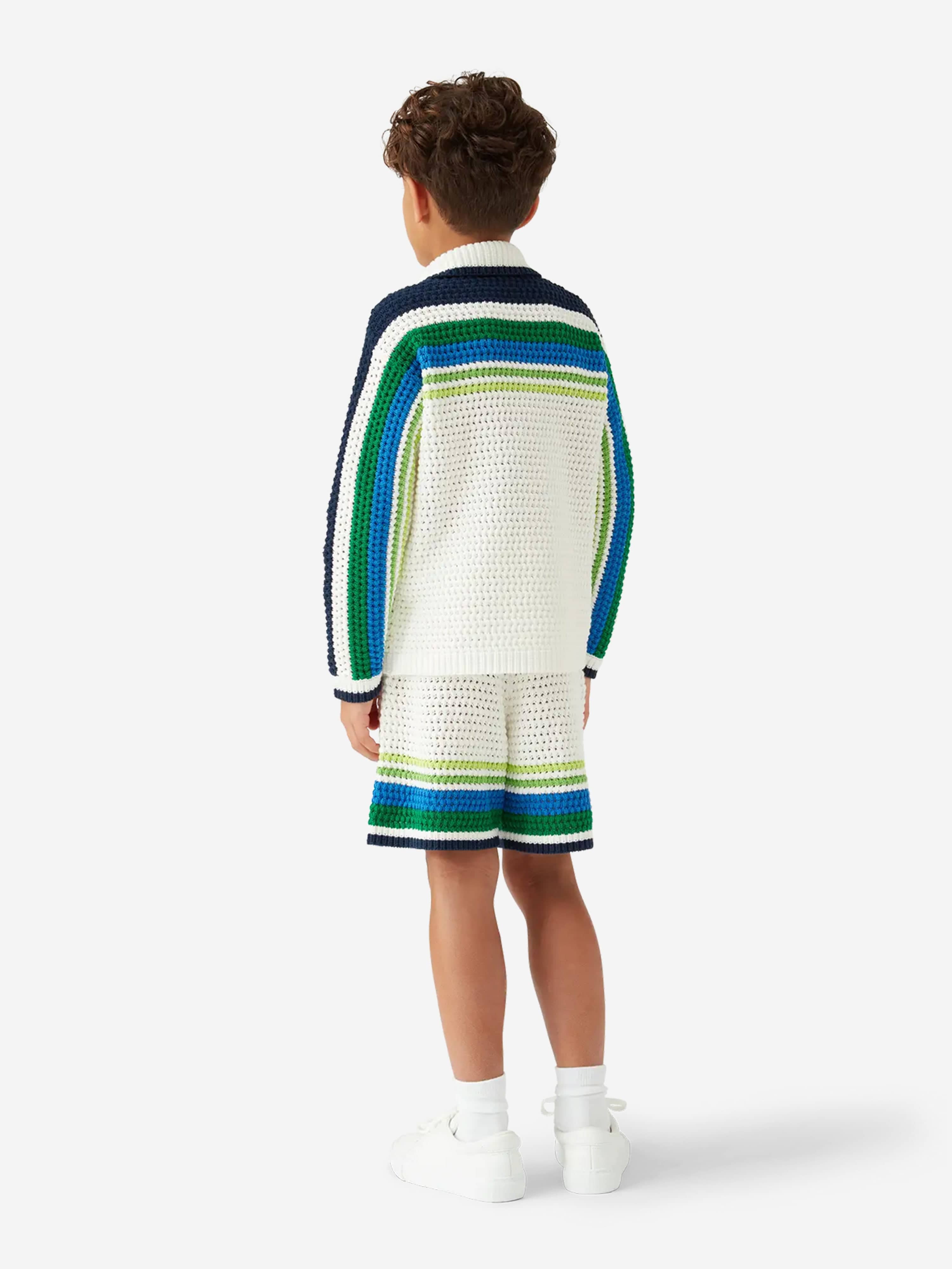 Casablanca Boys Stripe Knit Shirt in White | Childsplay Clothing