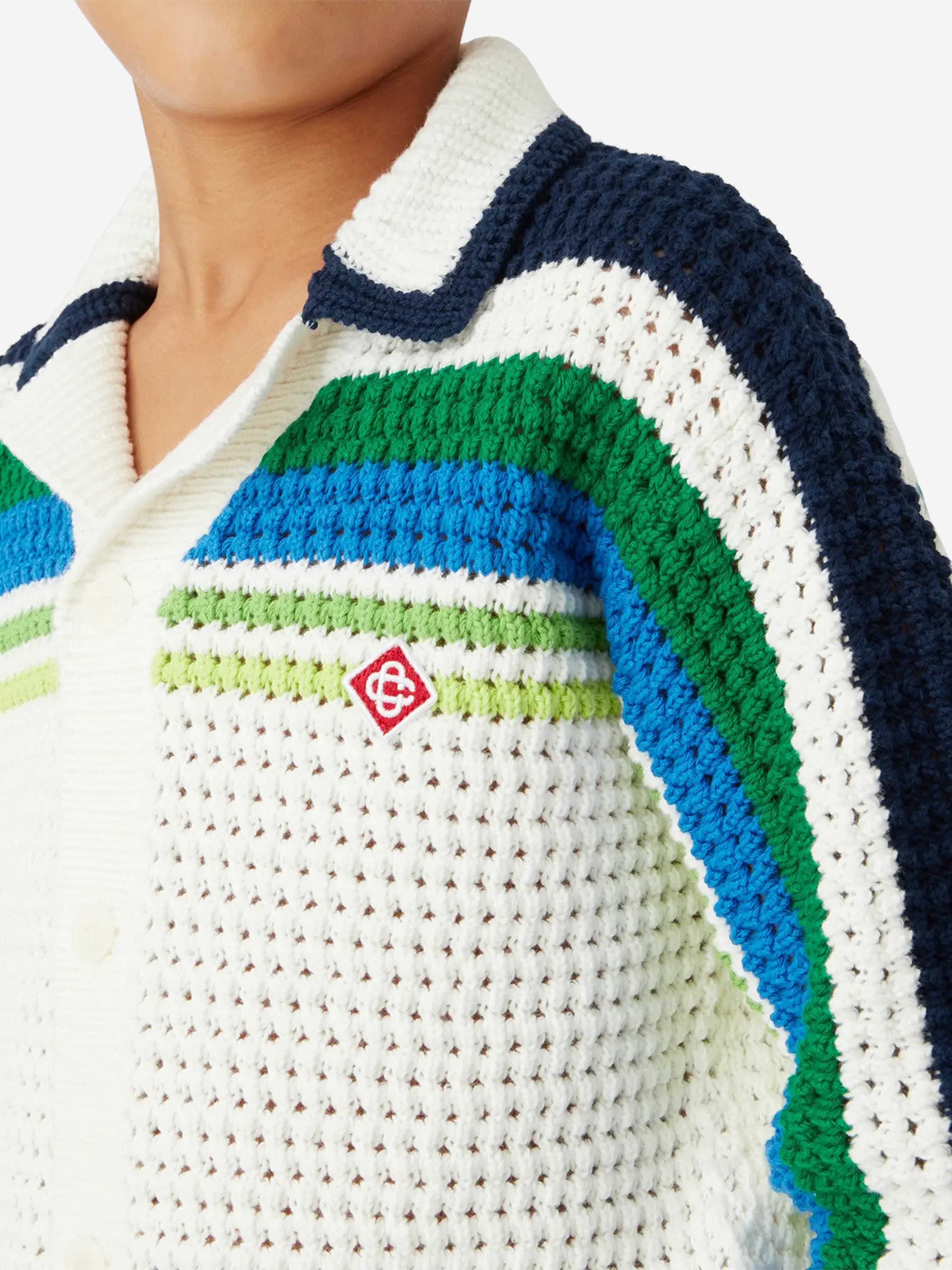 Casablanca Boys Stripe Knit Shirt in White | Childsplay Clothing