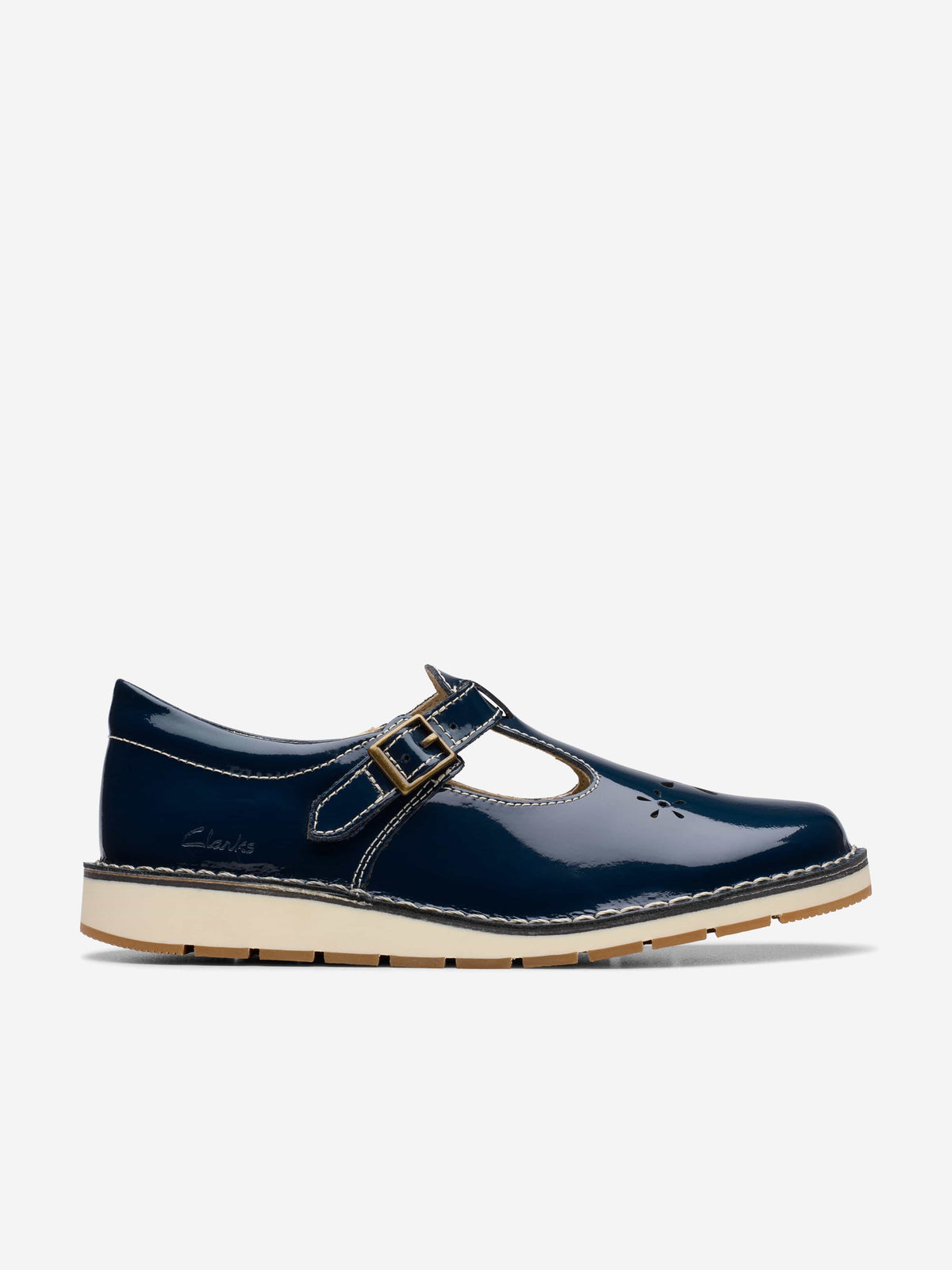 Clarks Girls Patent Joyful Skip T-Bar Shoes in Navy (Standard Fit ...