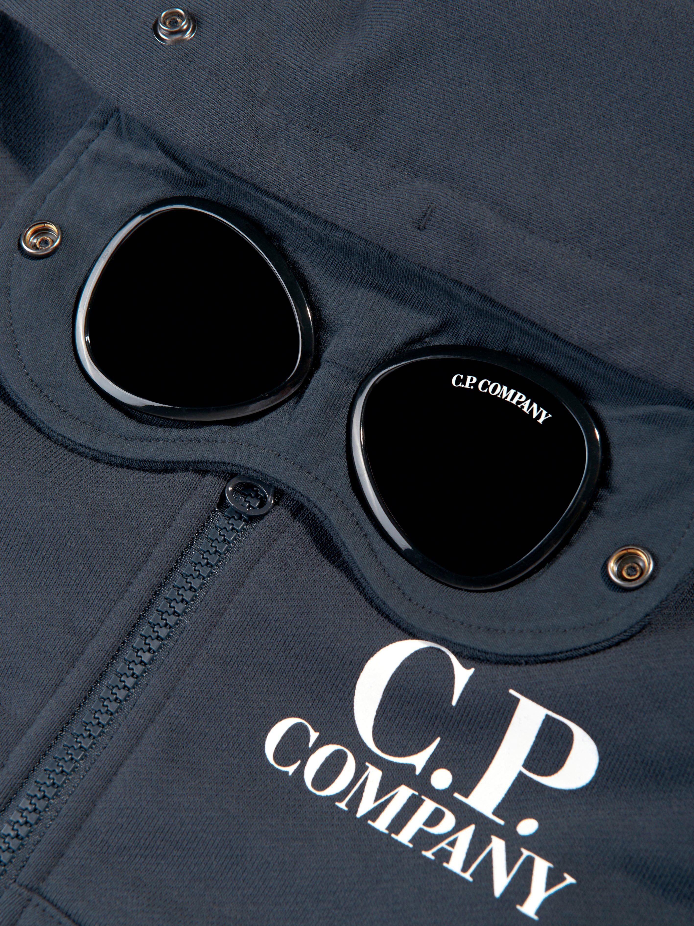 C.P. Company Boys Goggle Hooded Zip Up Top in Navy | Childsplay