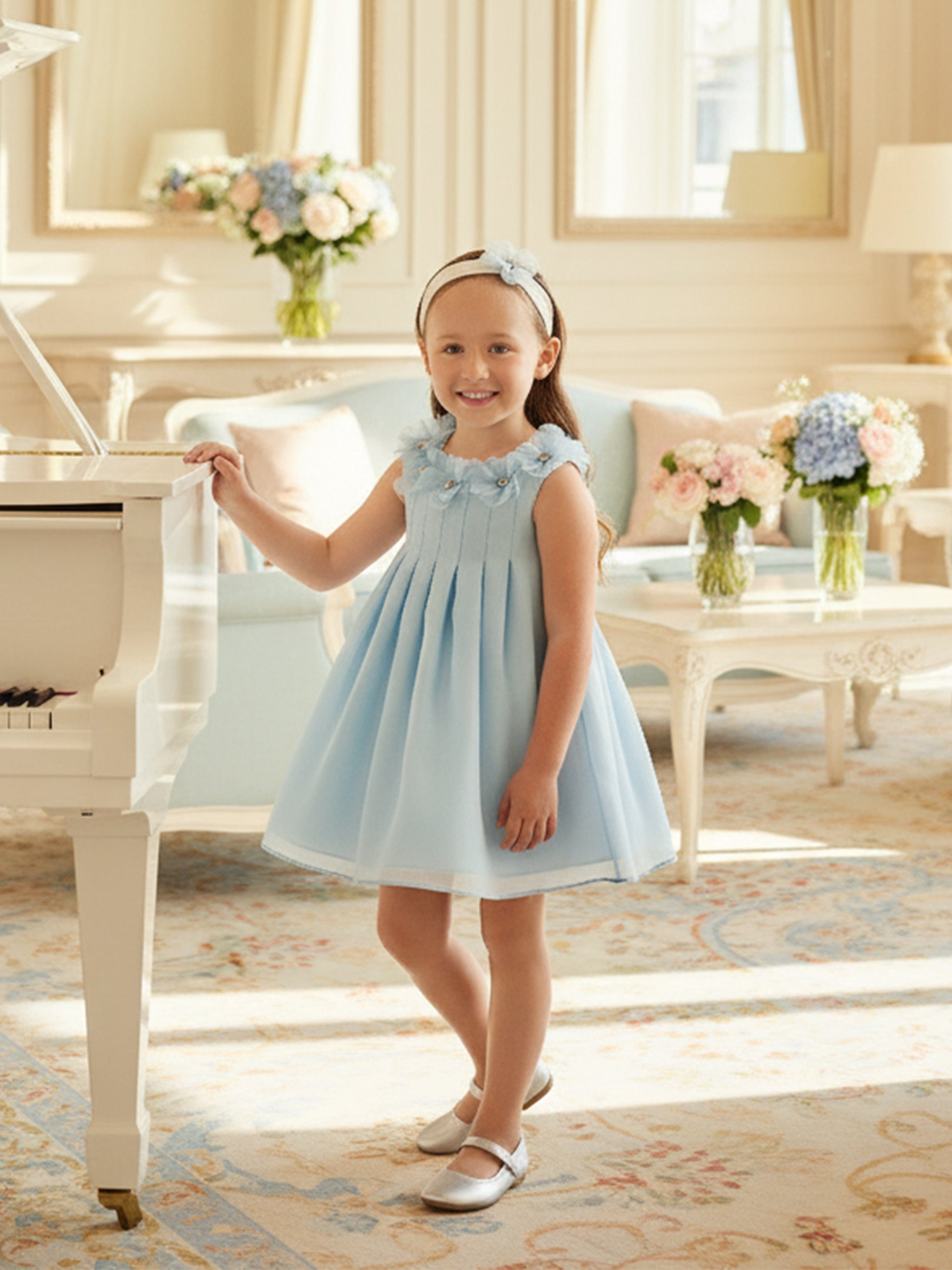 baby girl light blue dress Luxury Sky Blue Baby Flower Girl Dresses Beaded Arab Pearls J072 Sky Blue / child-10 main image 1