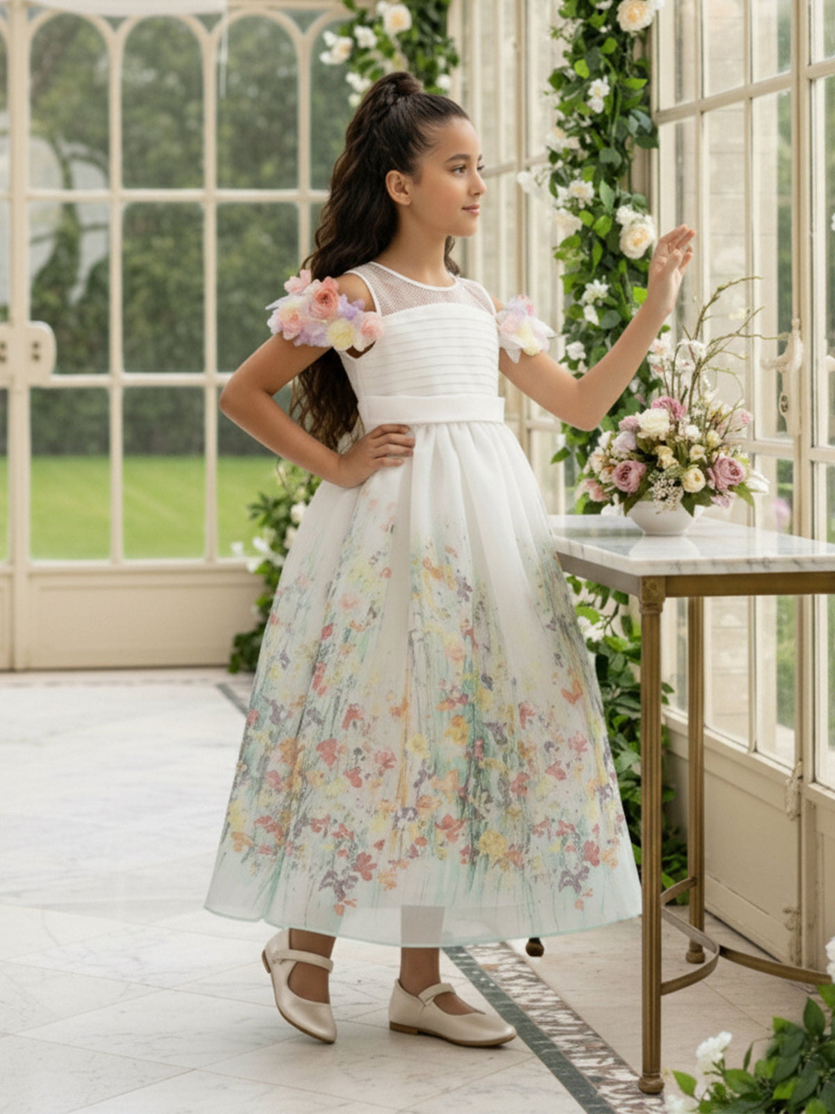 ivory dress for girls & Fleur Floral Occasion Dress in 4 Years Girls Smocking Dress