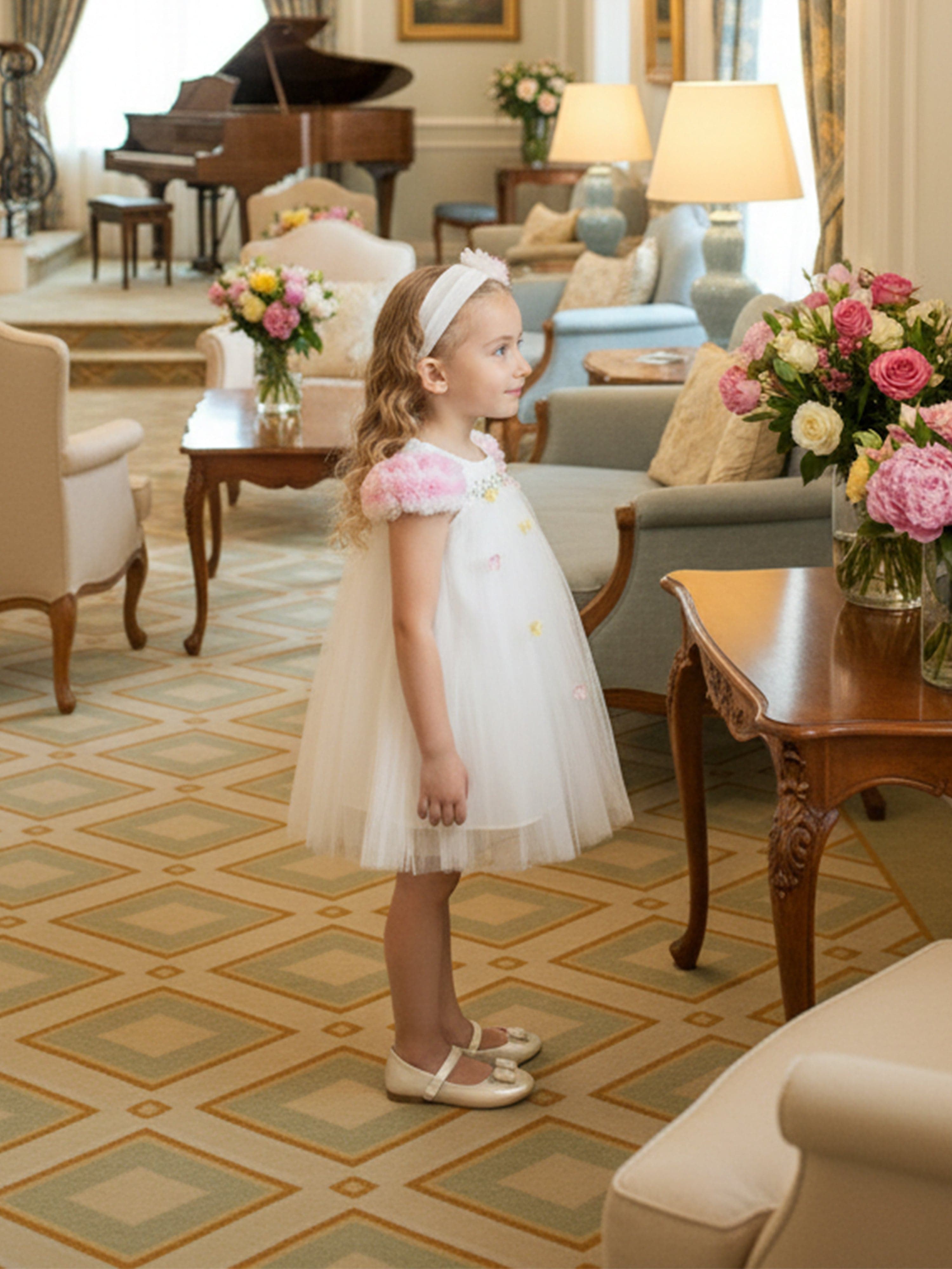 Dress & Fleur Baby Girls Occasion Dress with Headband in Ivory 12 months Multicoloured