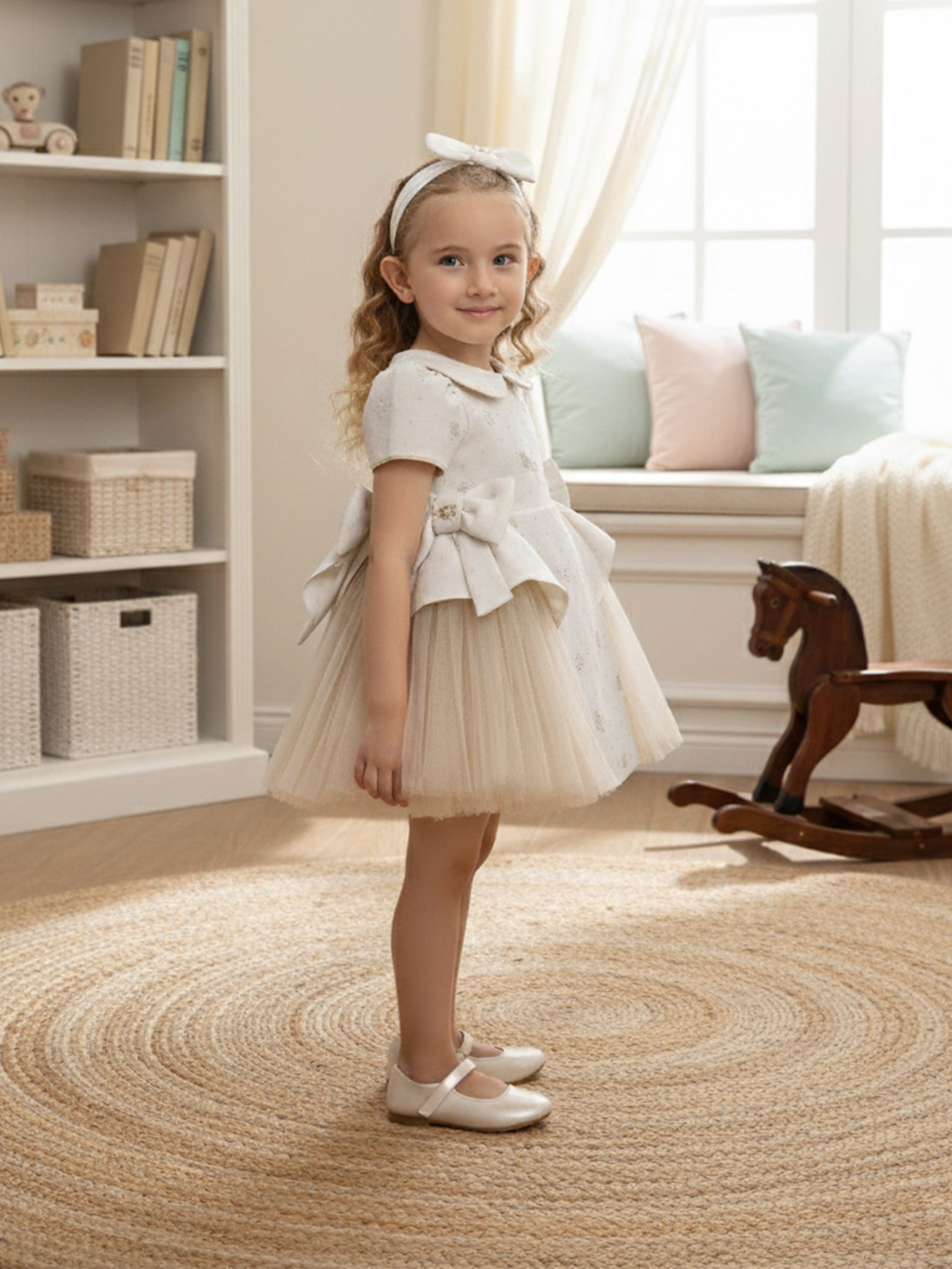 Dress & Fleur Baby Girls Occasion Dress with Headband in Ivory 6 Mths