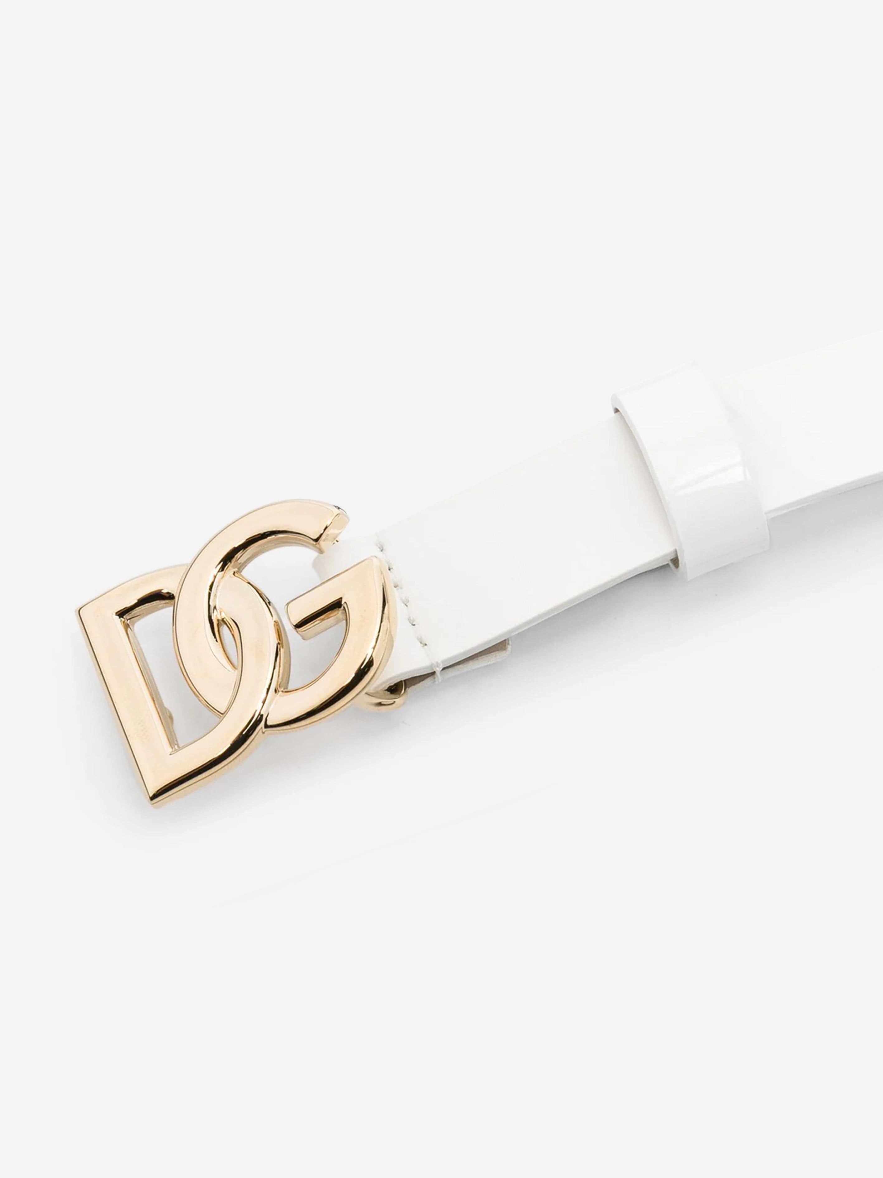 Dolce & Gabbana Girls Leather Logo Belt in White | Childsplay Clothing