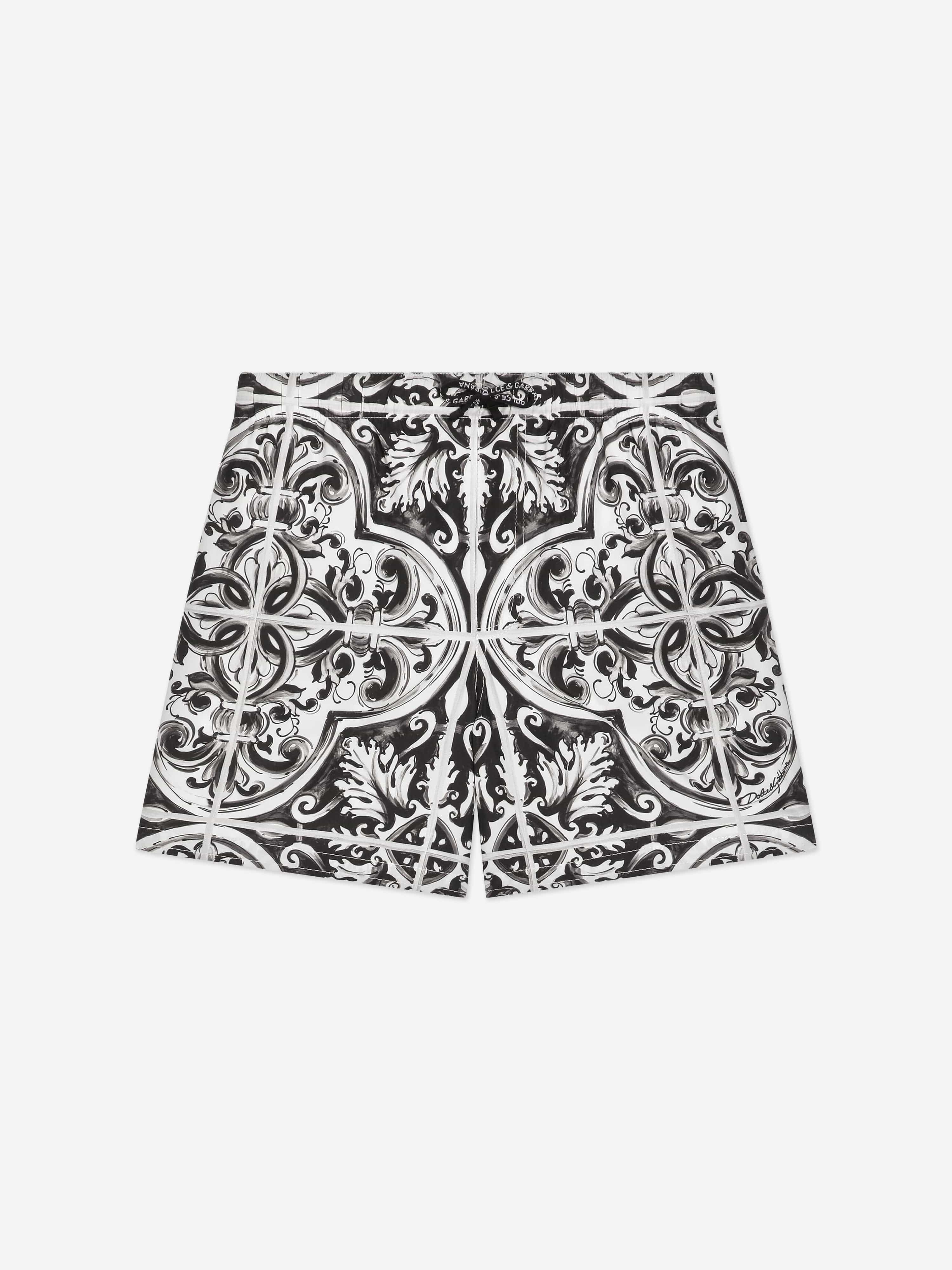 Dolce & Gabbana Boys Majolica Print Swim Shorts in Black