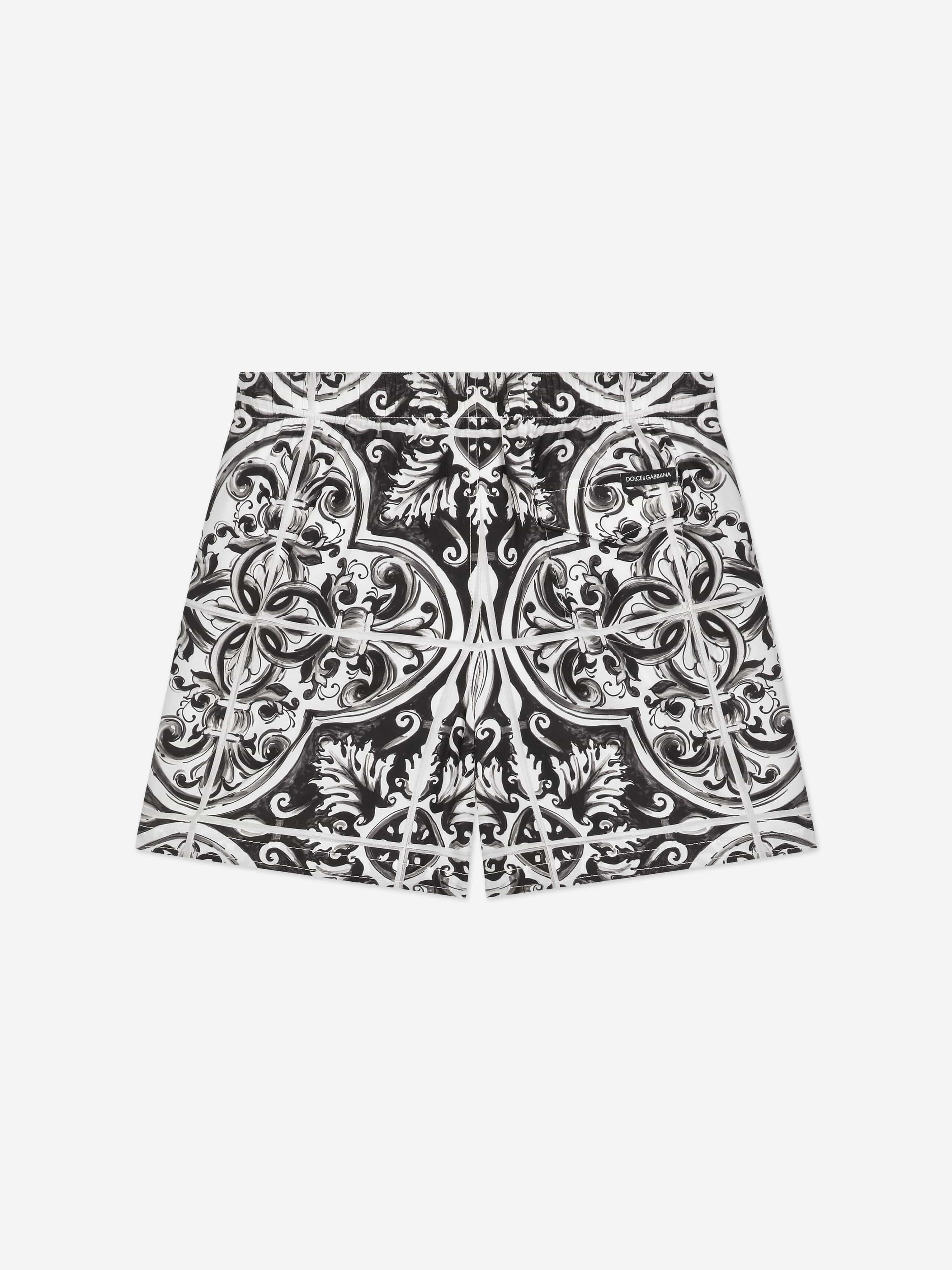 Dolce & Gabbana Boys Majolica Print Swim Shorts in Black
