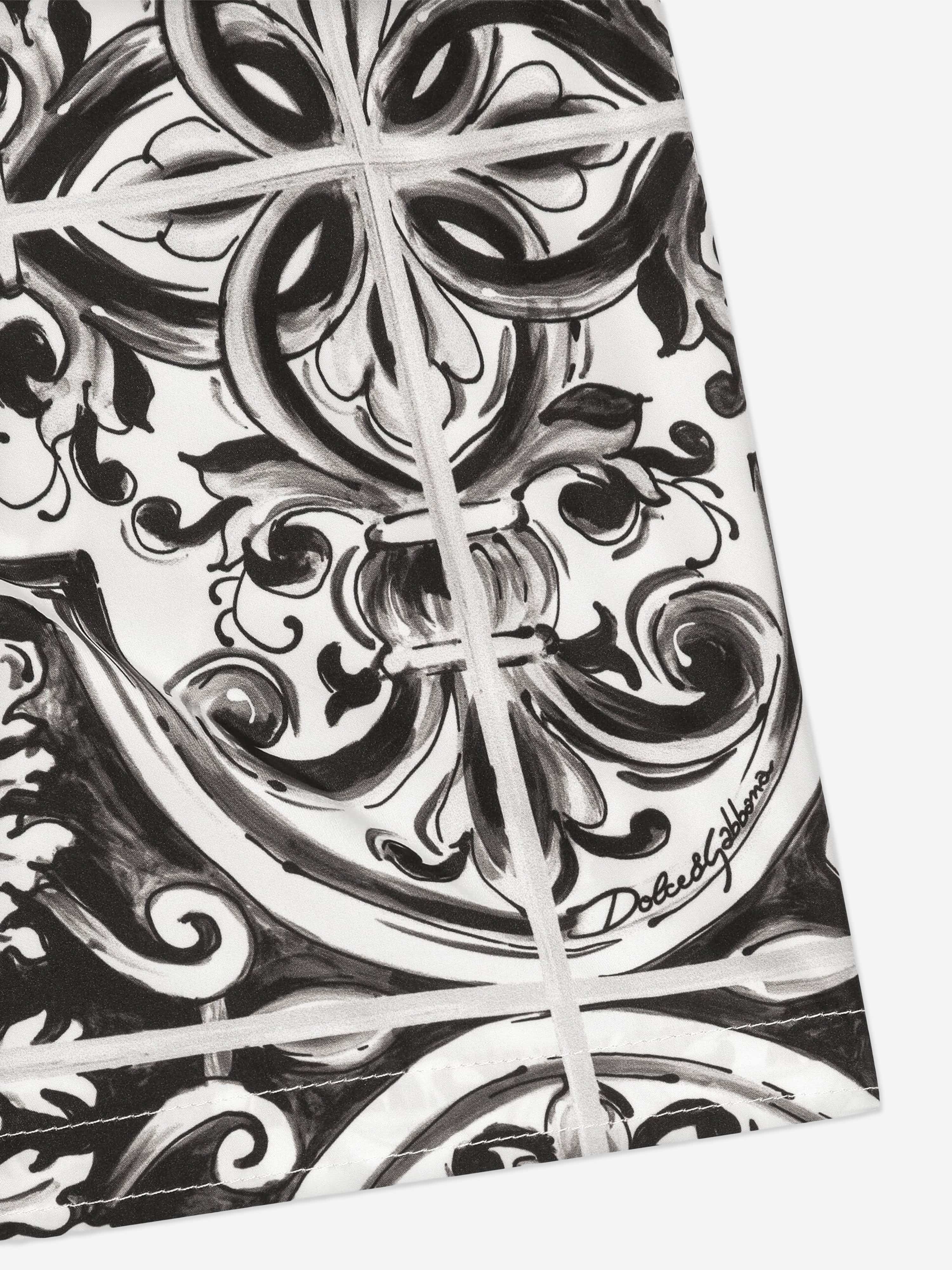 Dolce & Gabbana Boys Majolica Print Swim Shorts in Black