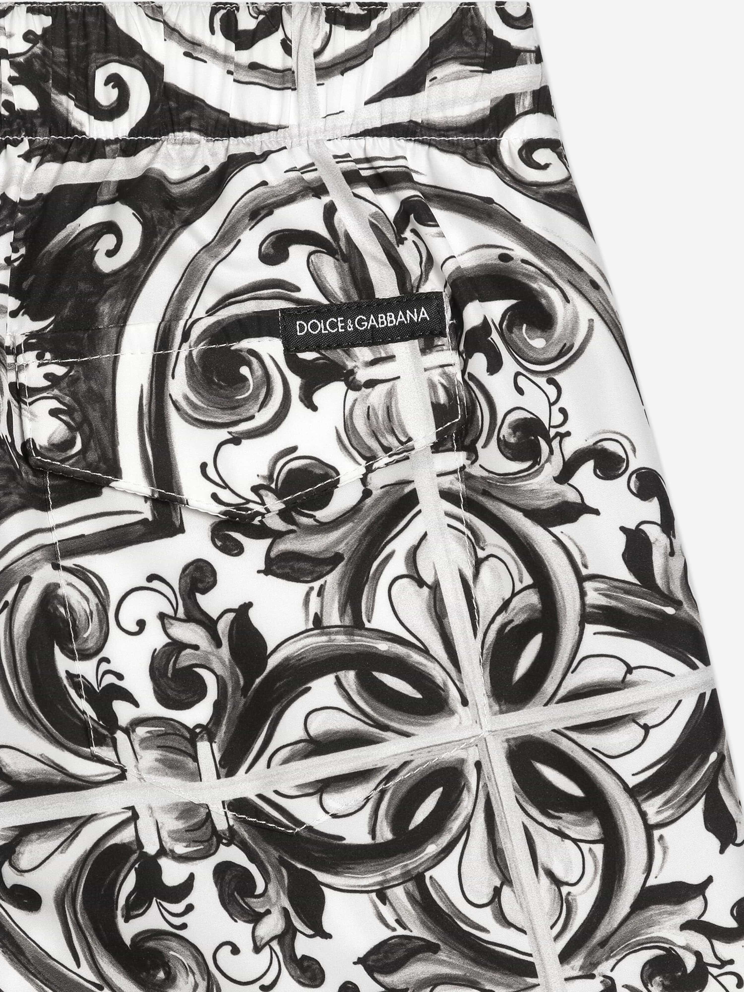 Dolce & Gabbana Boys Majolica Print Swim Shorts in Black