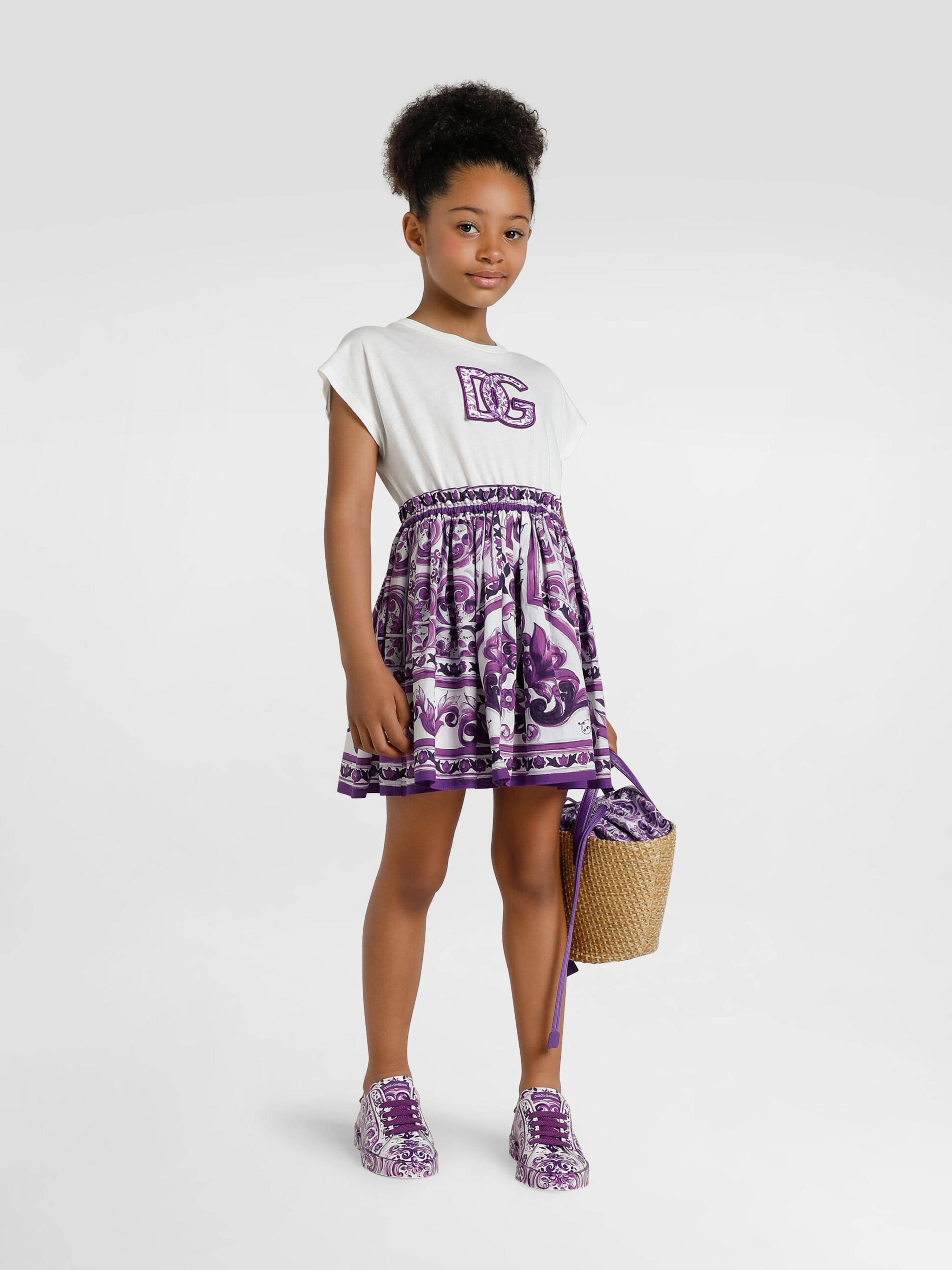 Dolce & Gabbana Girls Majolica Logo Dress in Purple | Childsplay