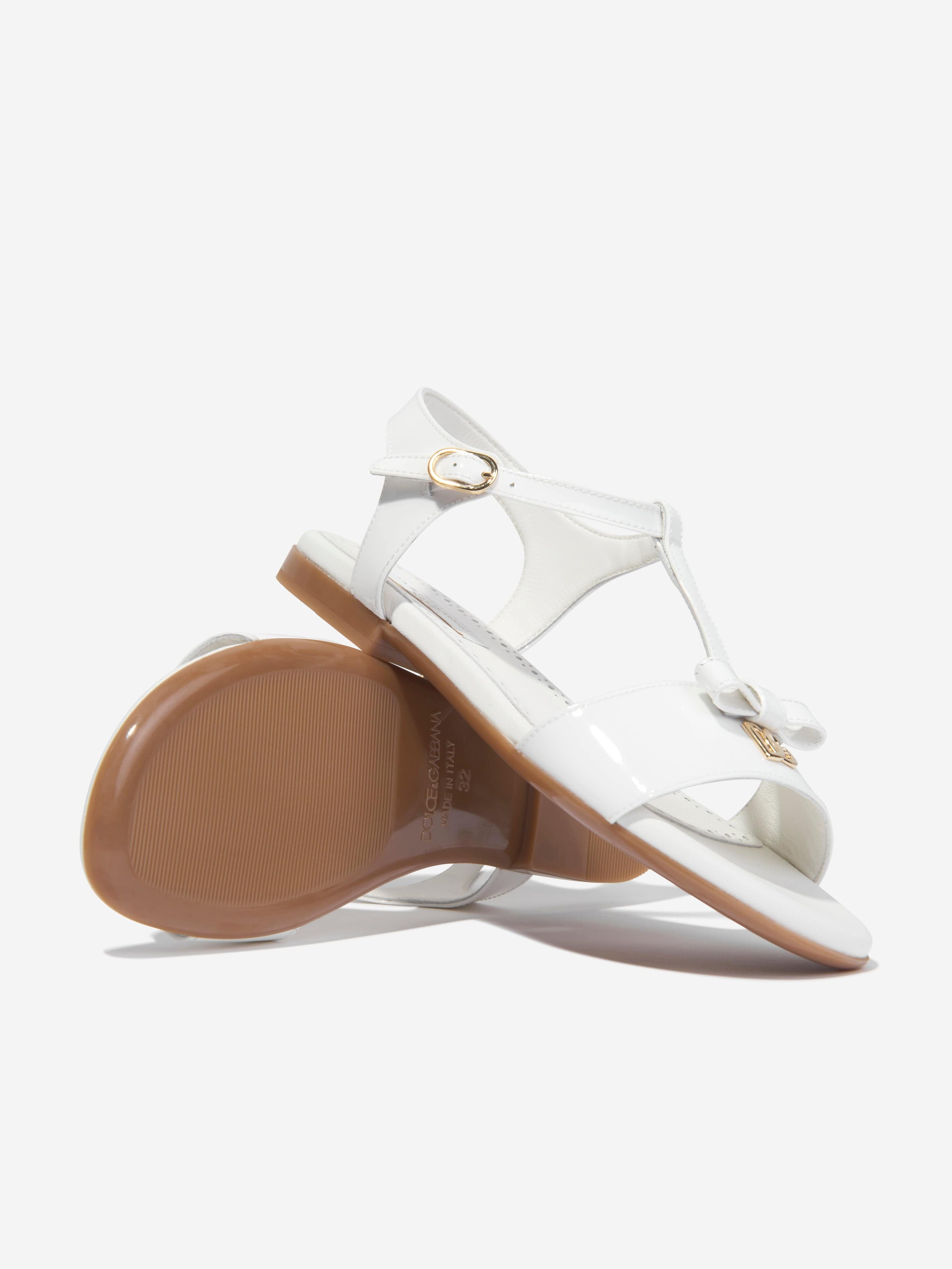 Dolce & Gabbana Girls Patent Leather Sandals in White | Childsplay