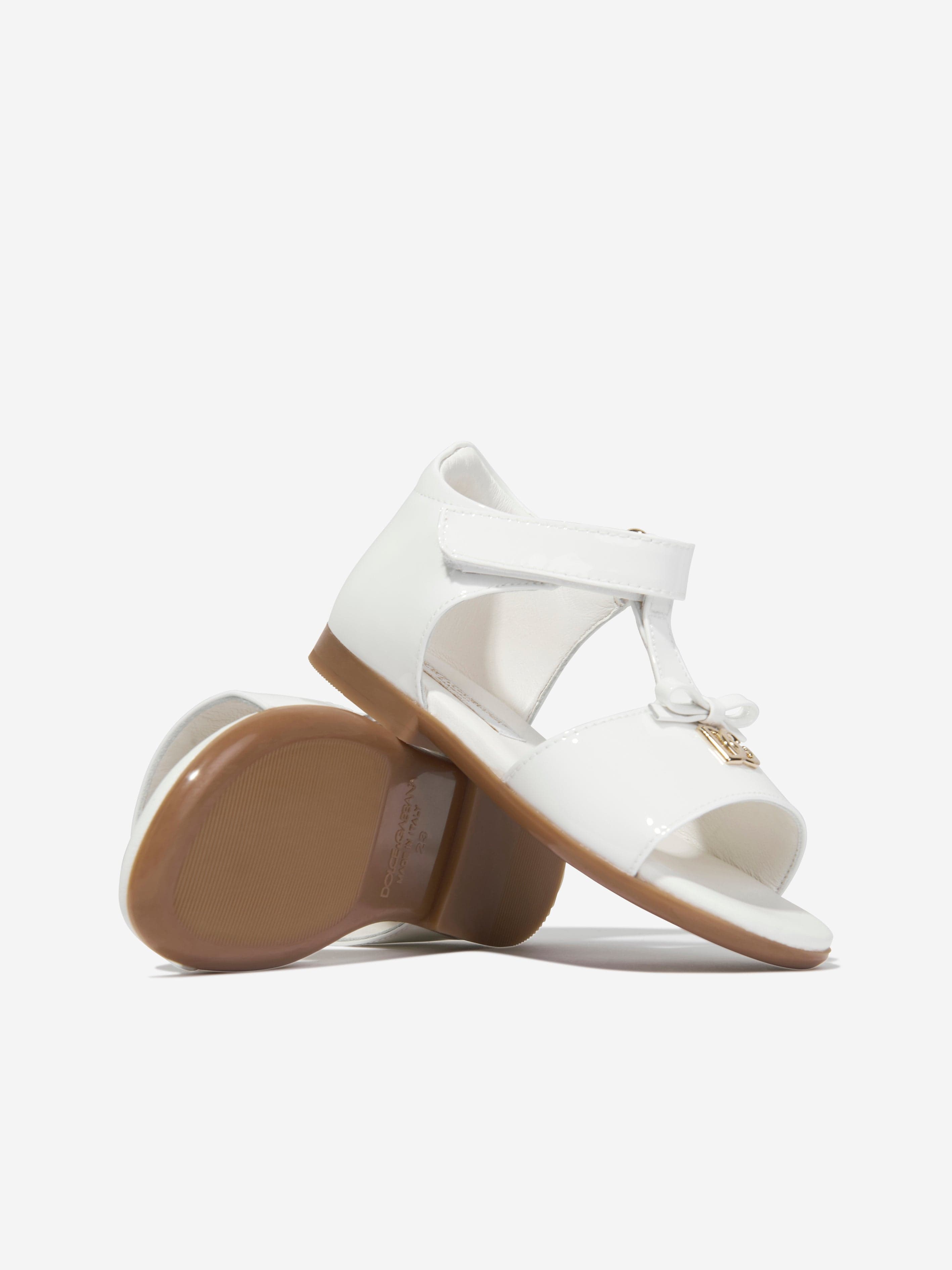 Dolce & Gabbana Girls Leather Logo Sandals in White | Childsplay