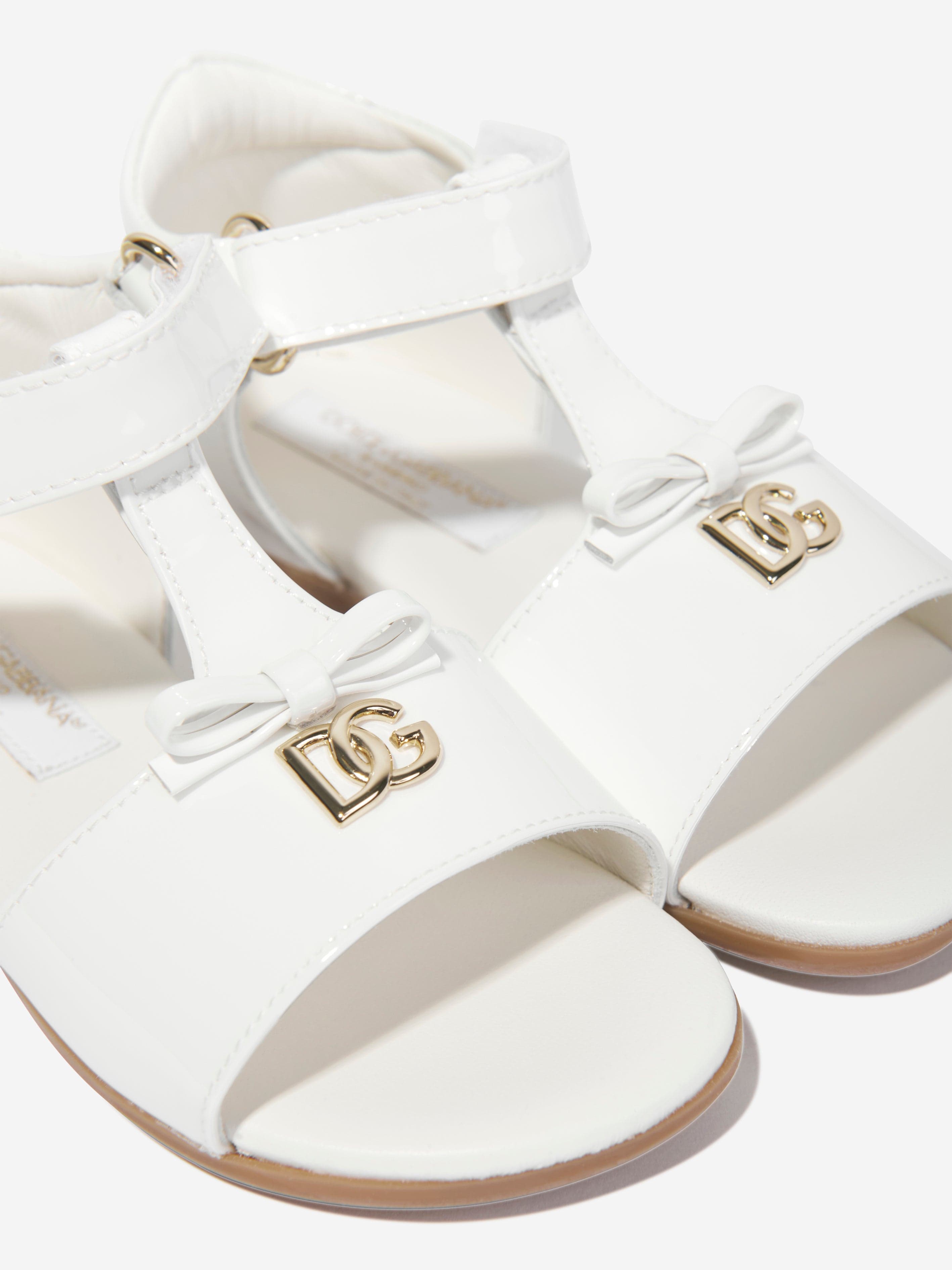 Dolce & Gabbana Girls Leather Logo Sandals in White | Childsplay
