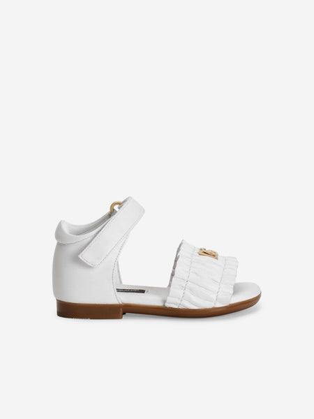 Dolce & Gabbana Girls Leather DG Sandals in White | Childsplay