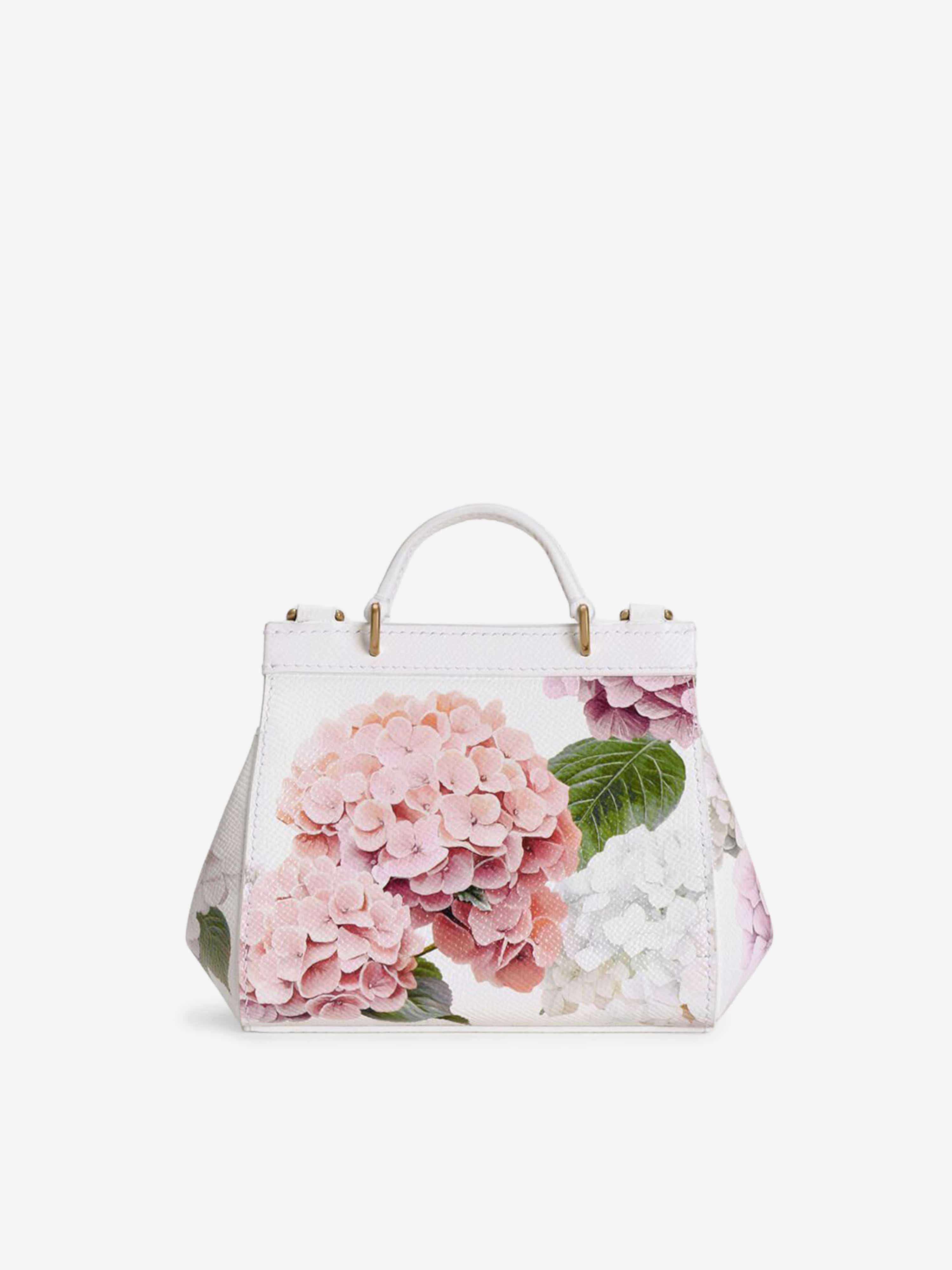 Dolce & Gabbana Girls Leather Hydrangea Print Handbag in White