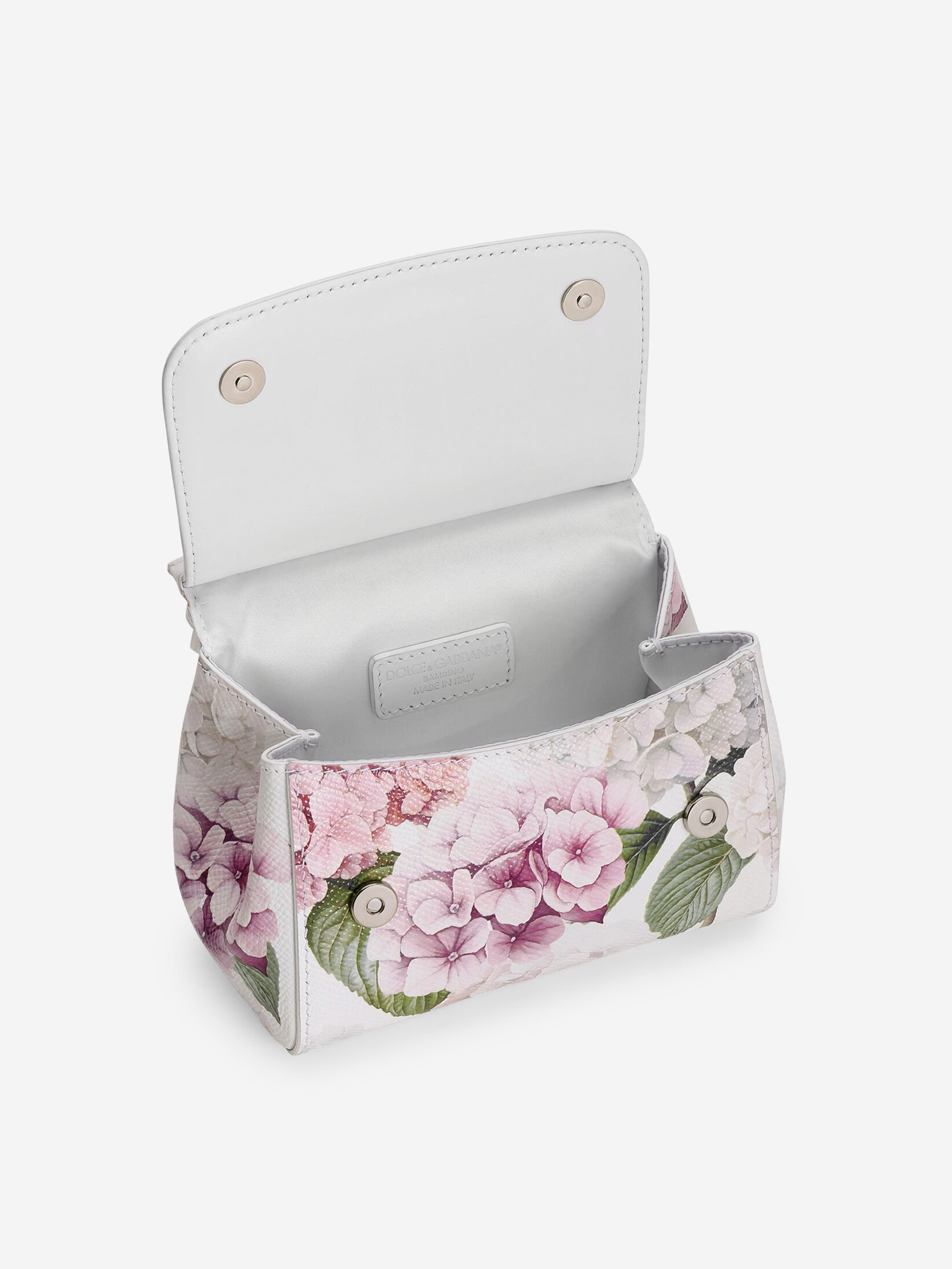 Dolce & Gabbana Girls Leather Hydrangea Print Handbag in White