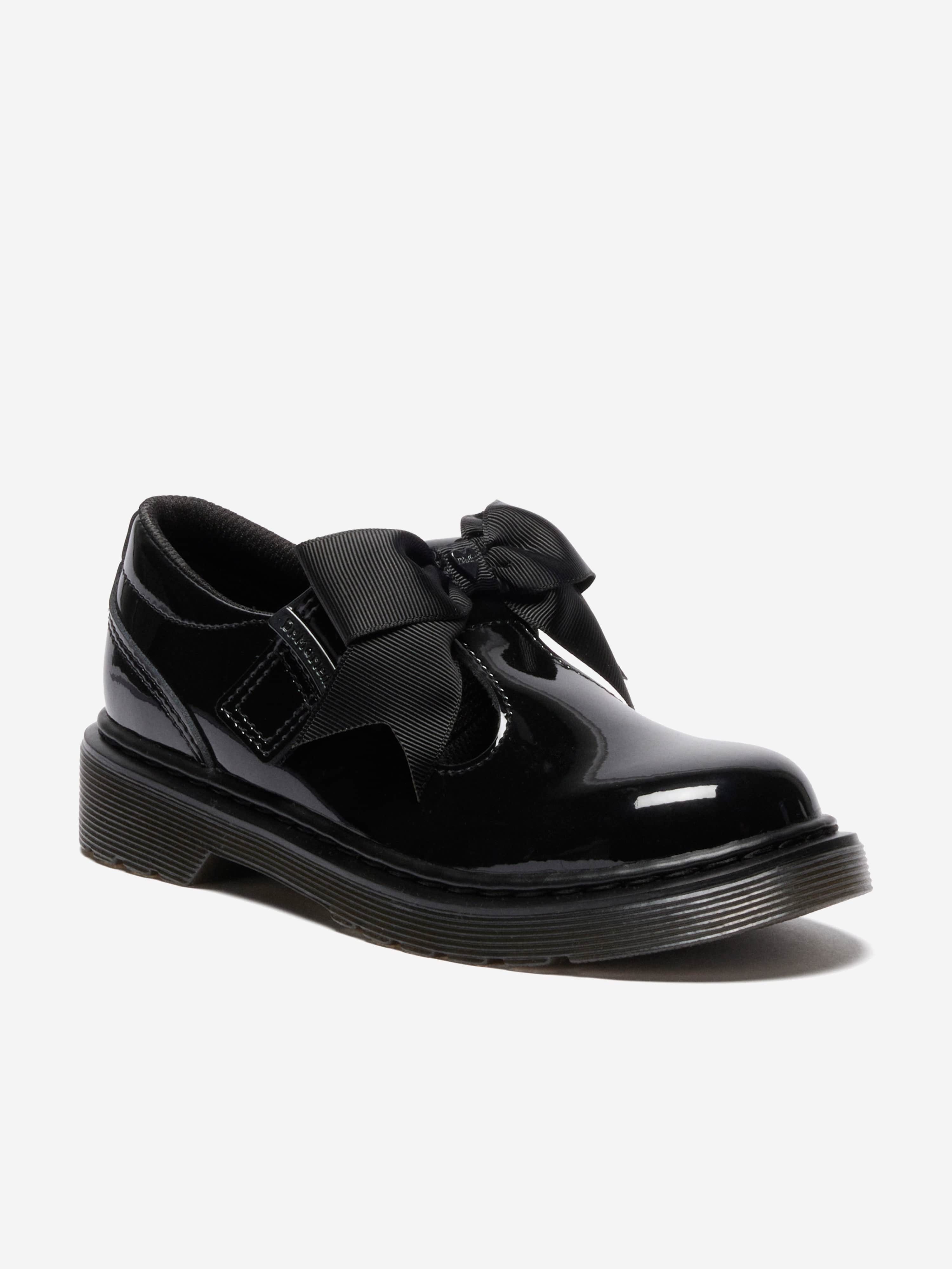 Dr Martens Girls Polley II Bow Patent Leather Shoes in Black