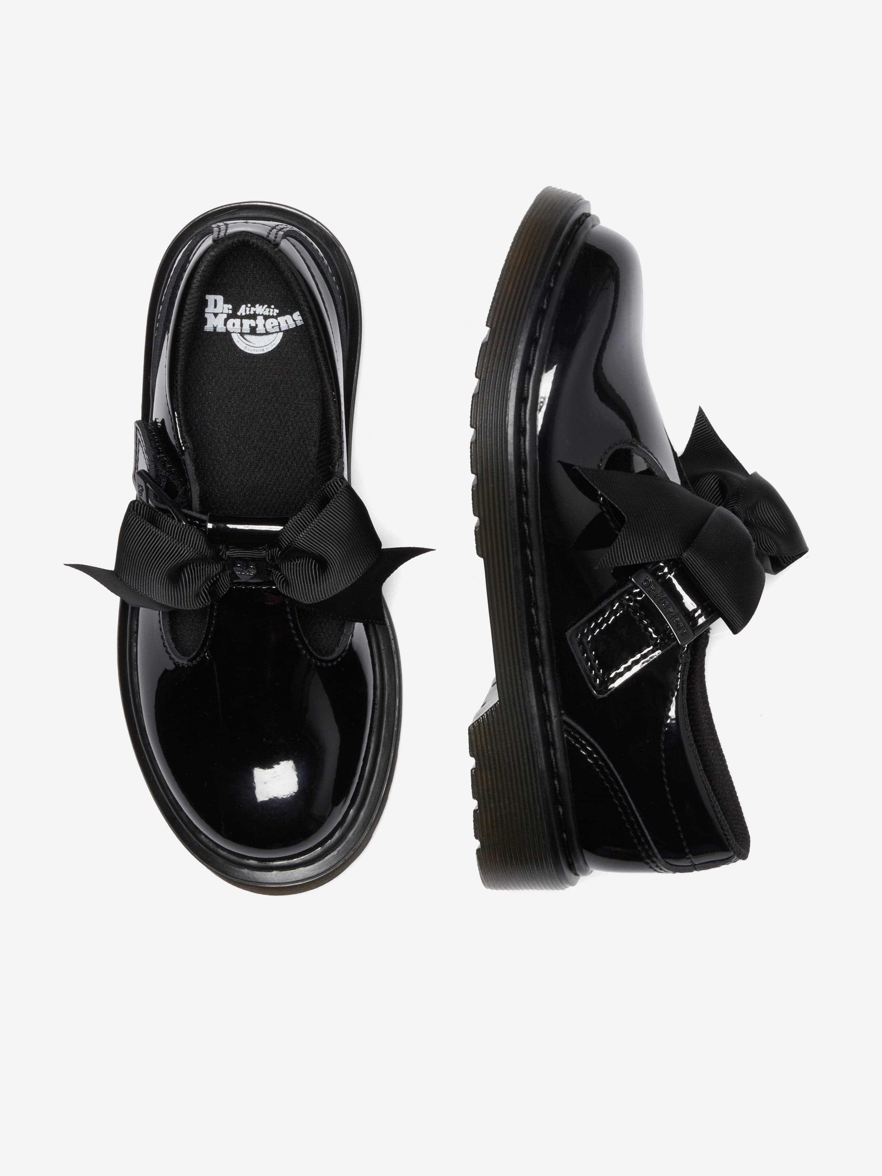 Dr Martens Girls Polley II Bow Patent Leather Shoes in Black