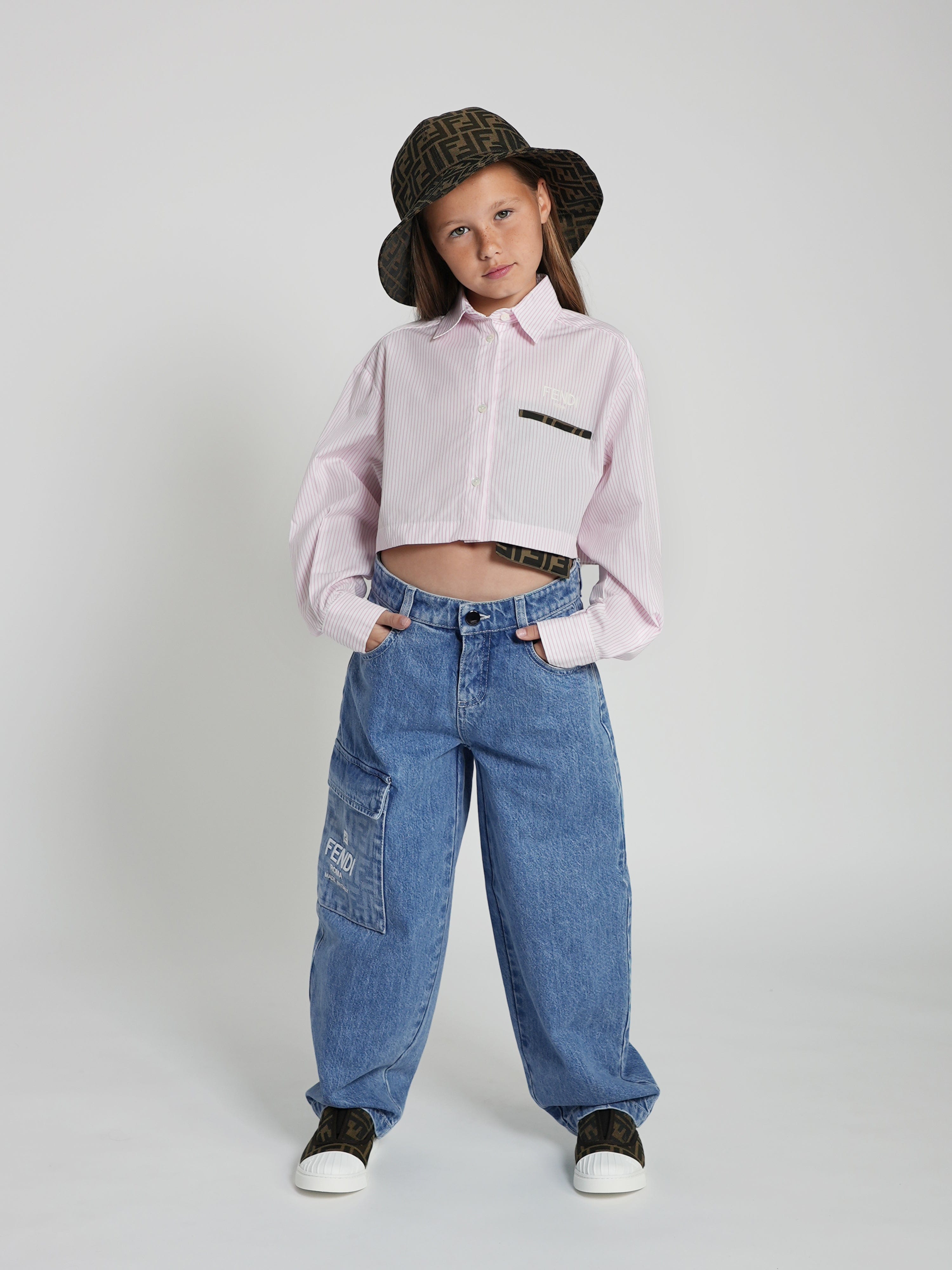 Fendi Kids Washed Denim Jeans in Blue | Childsplay Clothing