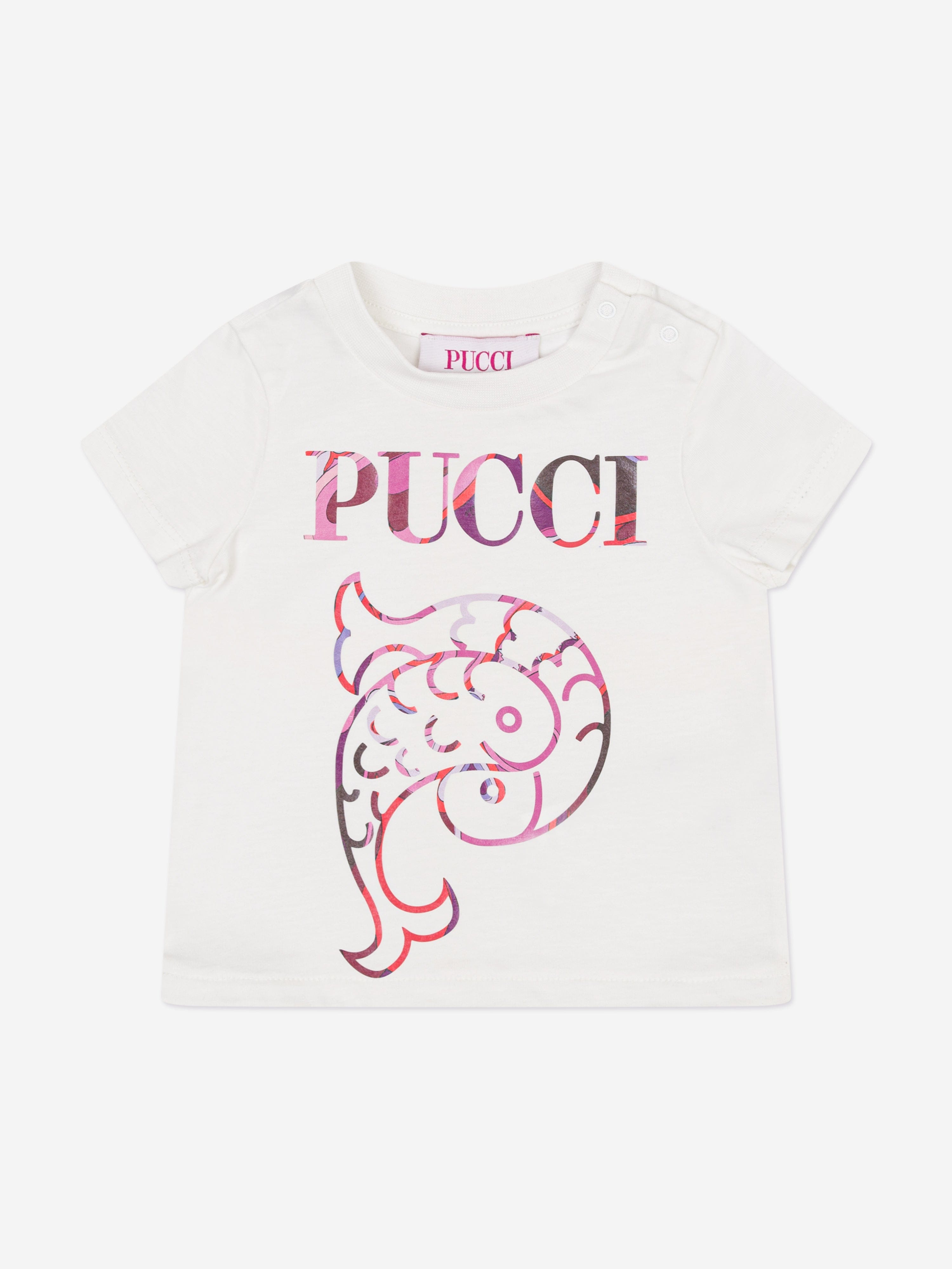 PUCCI Baby Girls Fish Logo T-Shirt in Ivory