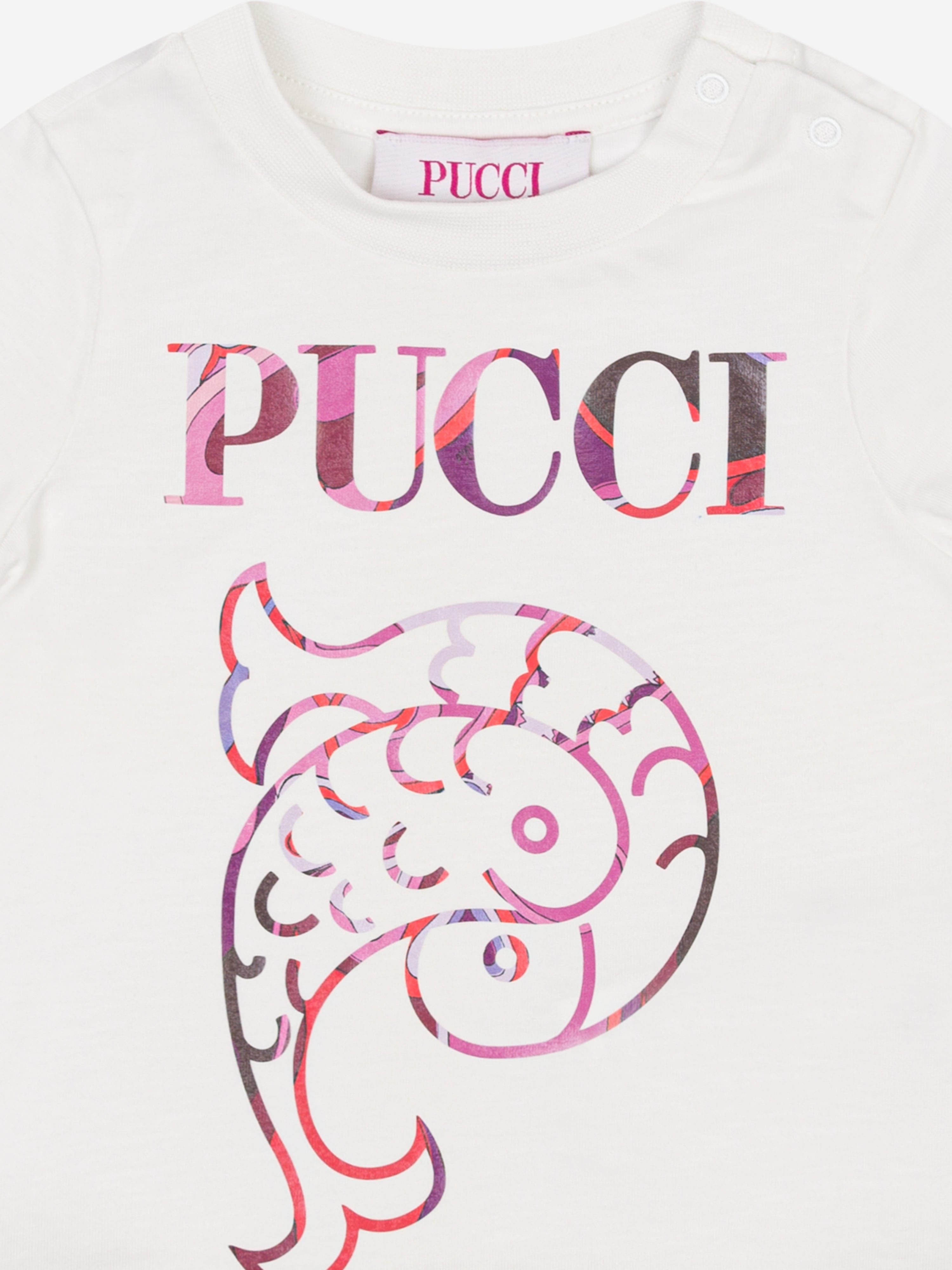 PUCCI Baby Girls Fish Logo T-Shirt in Ivory