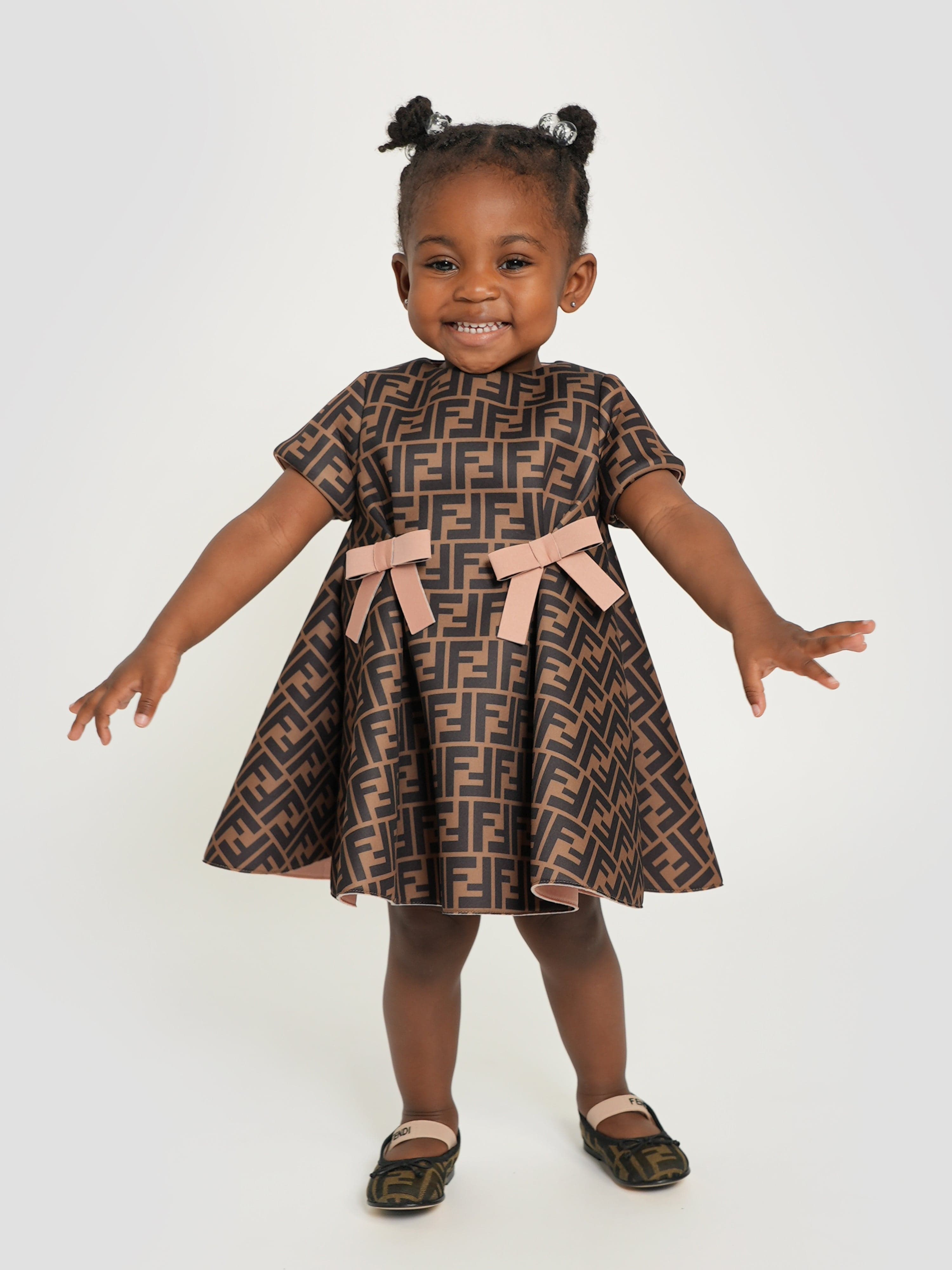 Fendi Kids - Baby Girls FF Logo Dress in Brown | Childsplay Clothing Fendi Kids - Baby Girls FF Logo Dress in Brown | Childsplay Clothing