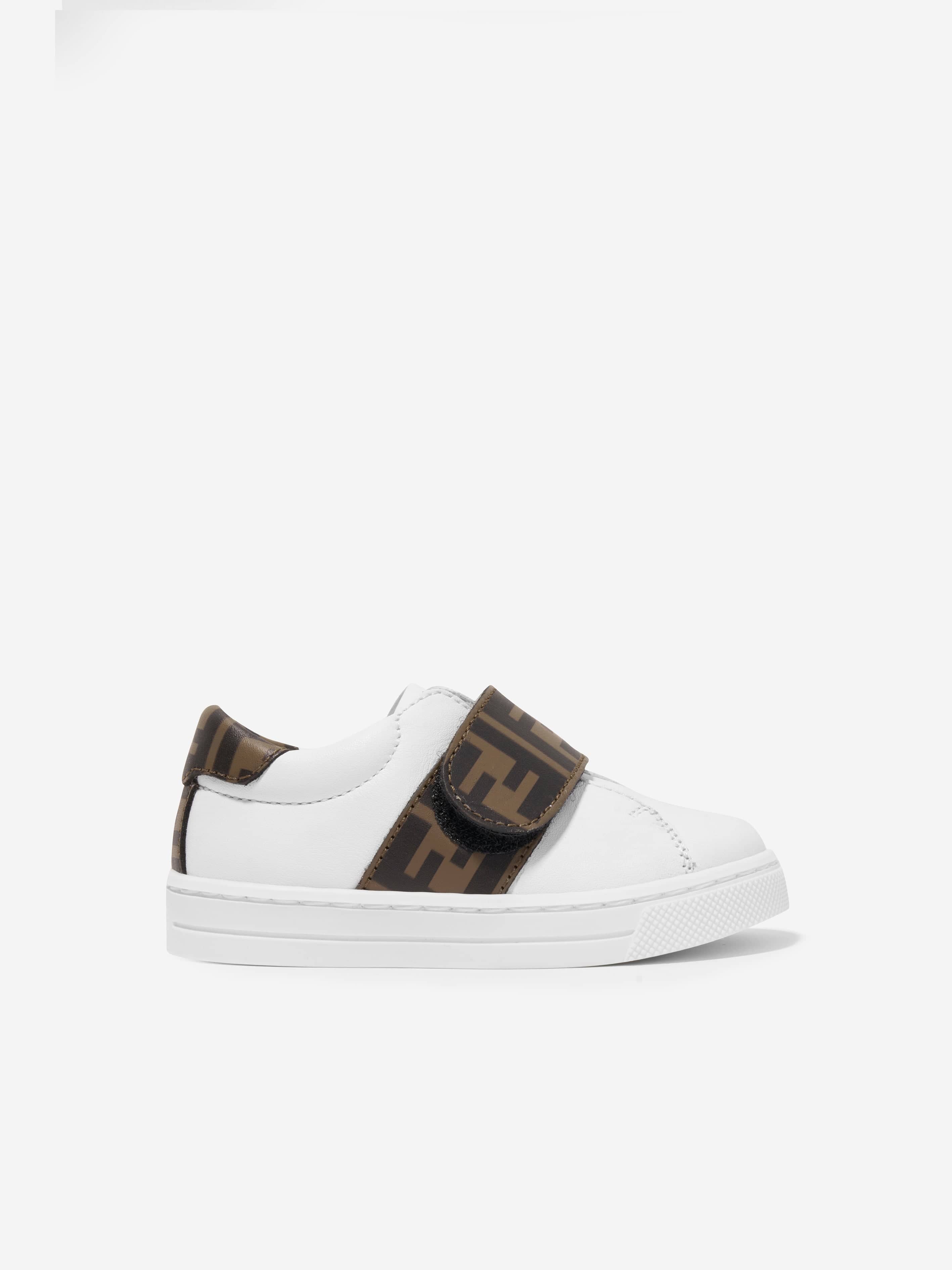 Fendi Kids Leather Logo Trainers in White