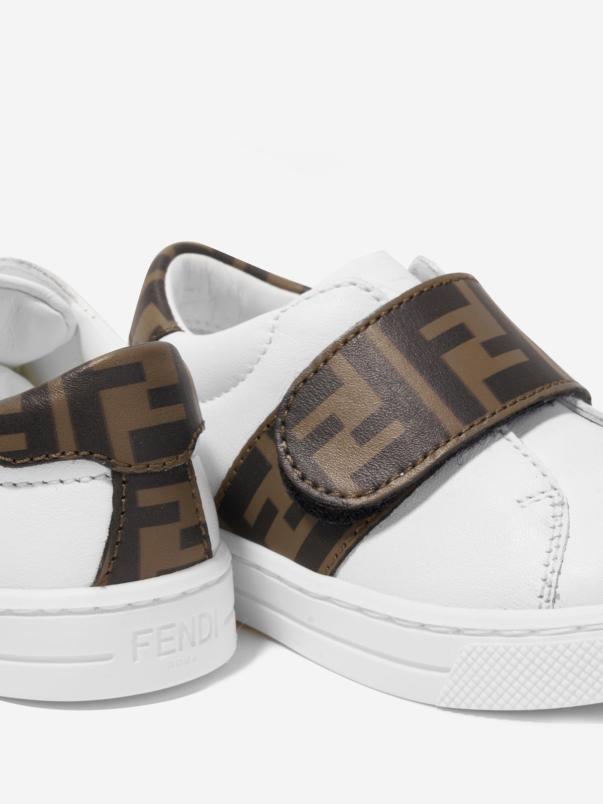 Fendi Kids Leather Logo Trainers in White | Childsplay Clothing