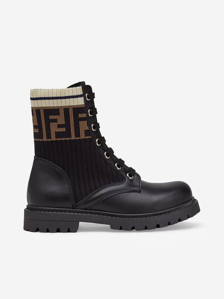 Fendi Kids Leather FF Logo Biker Boots in Black | Childsplay Clothing