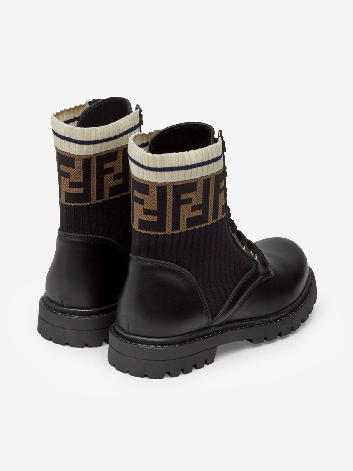 Fendi Kids Leather FF Logo Biker Boots in Black | Childsplay 