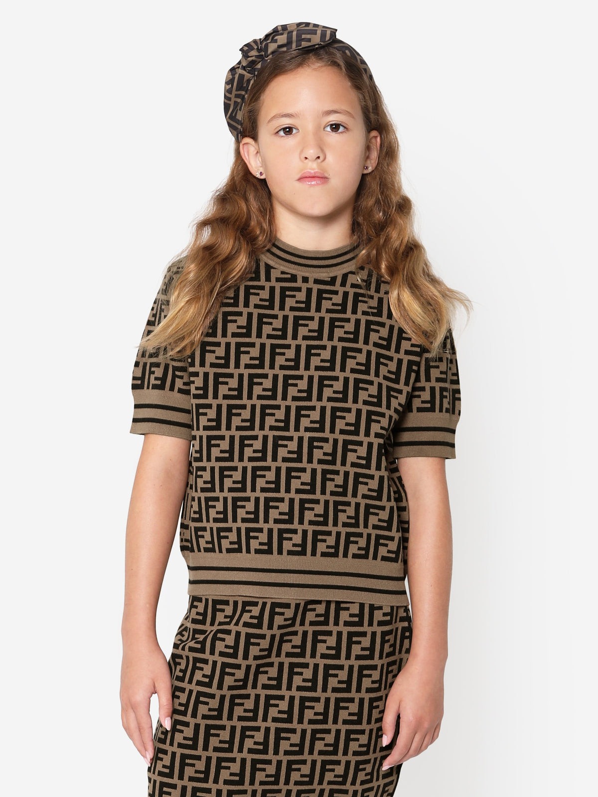 Fendi Girls FF Logo Knitted Top in Brown | Childsplay Clothing